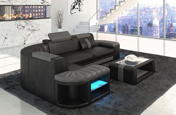 Sofa Dreams Ecksofa Ledercouch Ledersofa Bergamo L Form Leder Sofa, Couch, mit LED, wahlweise mit Bettfunktion als Schlafsofa, Designersofa