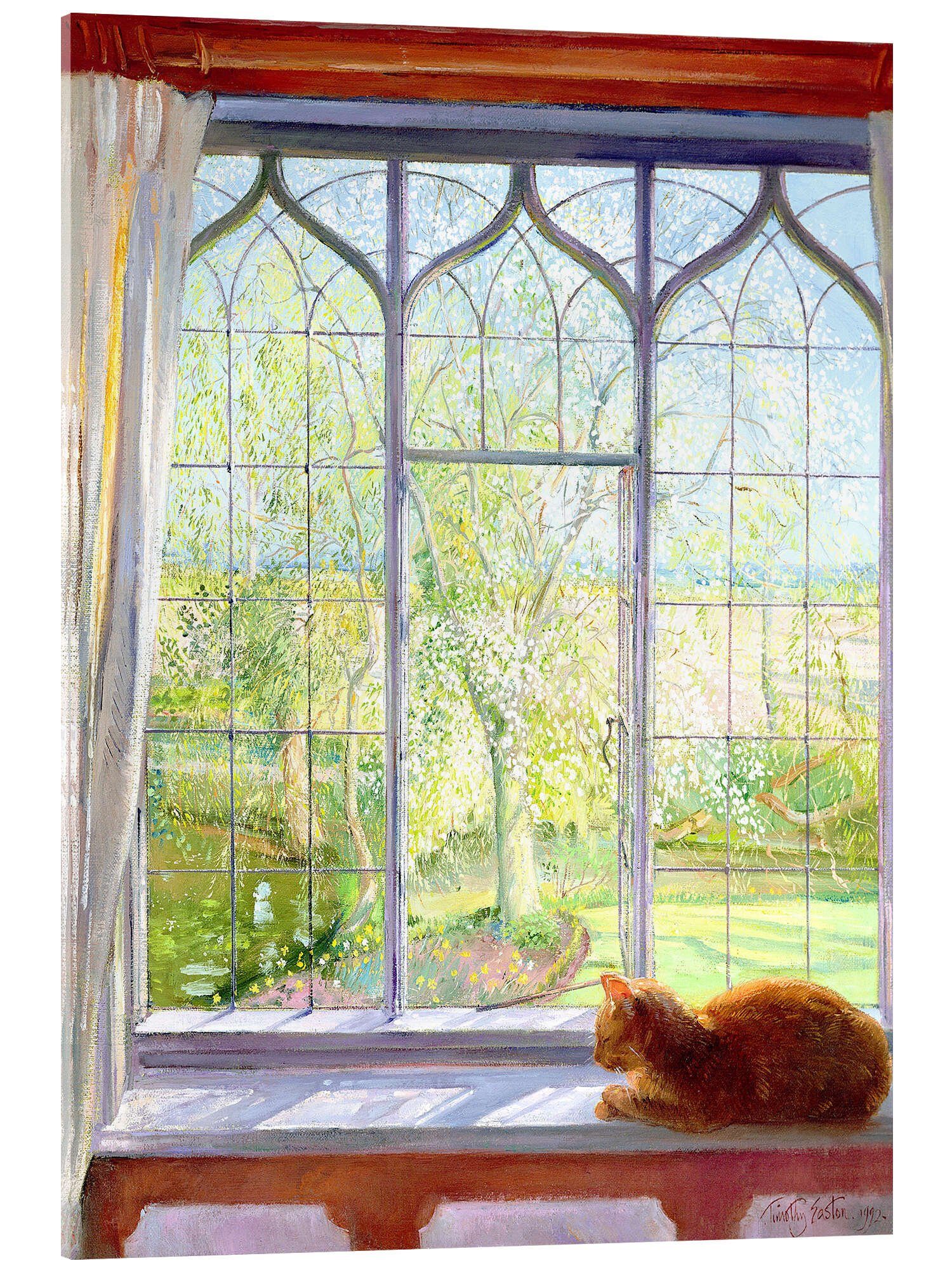 Posterlounge Wandbild Katze im Fenster im Frühling, Timothy Easton, erhältlich als Poster, Leinwandbild, Wandsticker oder Acrylglasbild