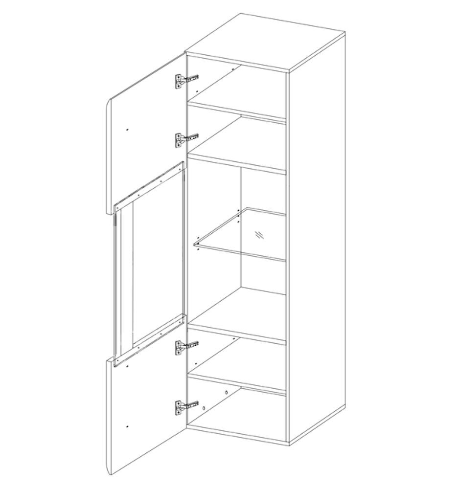 Helvetia Vitrine Vitrine TULSA (Toro) WM 2497FJ05 weiß/weiß Hochglanz #dv54 (Tulsa, 1-St) 60cm weiß / weiß Hochglanz 1-türig mit 1 Glasausschnitt
