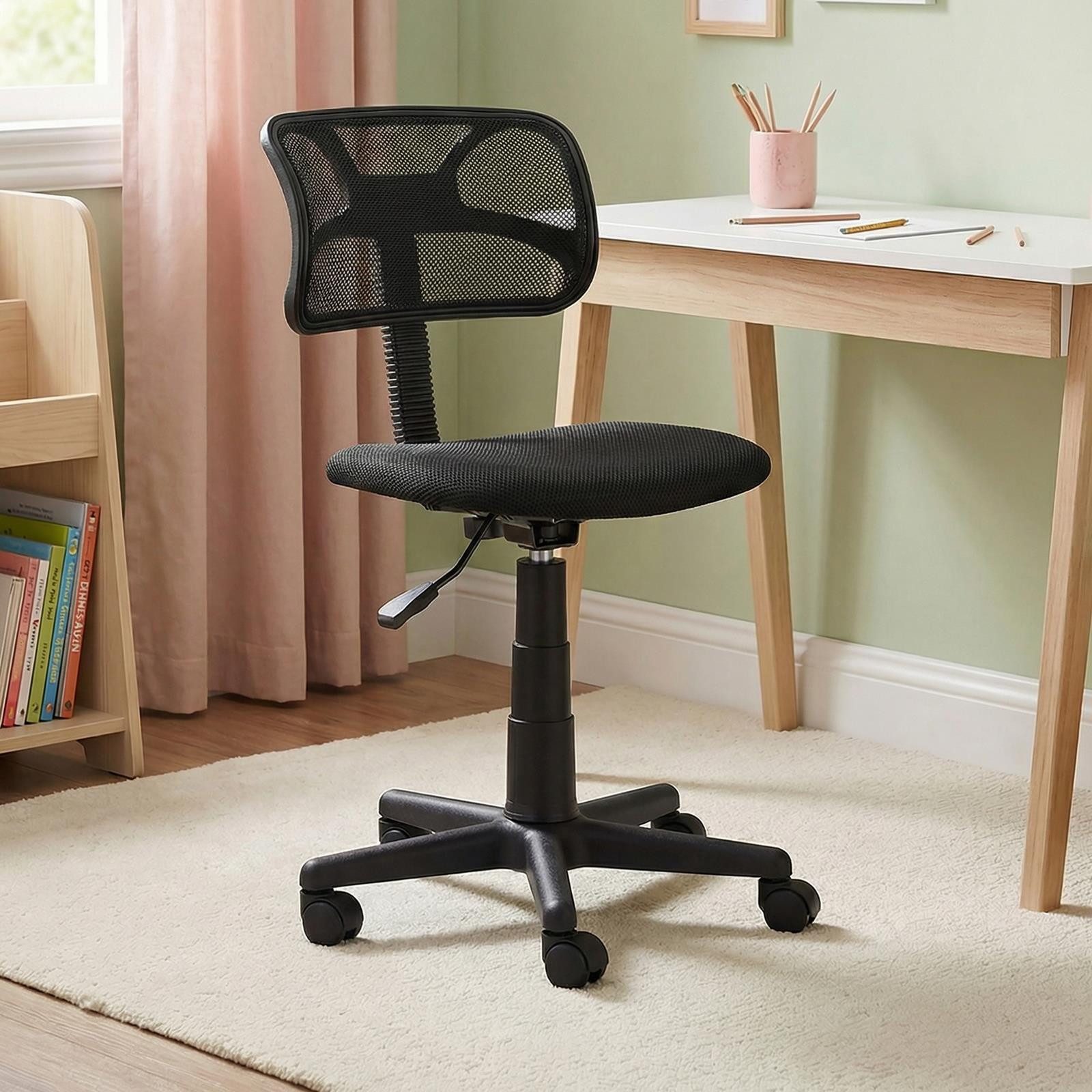 IDIMEX Schreibtischstuhl MILAN, Kinderzimmer Drehstuhl, ergonomische Rückenlehne atmungsaktiv Schwarz