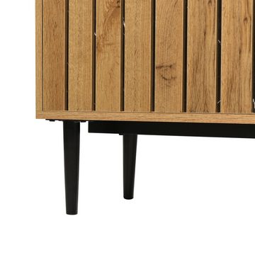 Sweiko Lowboard, TV-Ständer mit Flügeltüren und Metallfüßen, Marmoroptik und Holzmaserung, längenverstellbar, 129-200cm