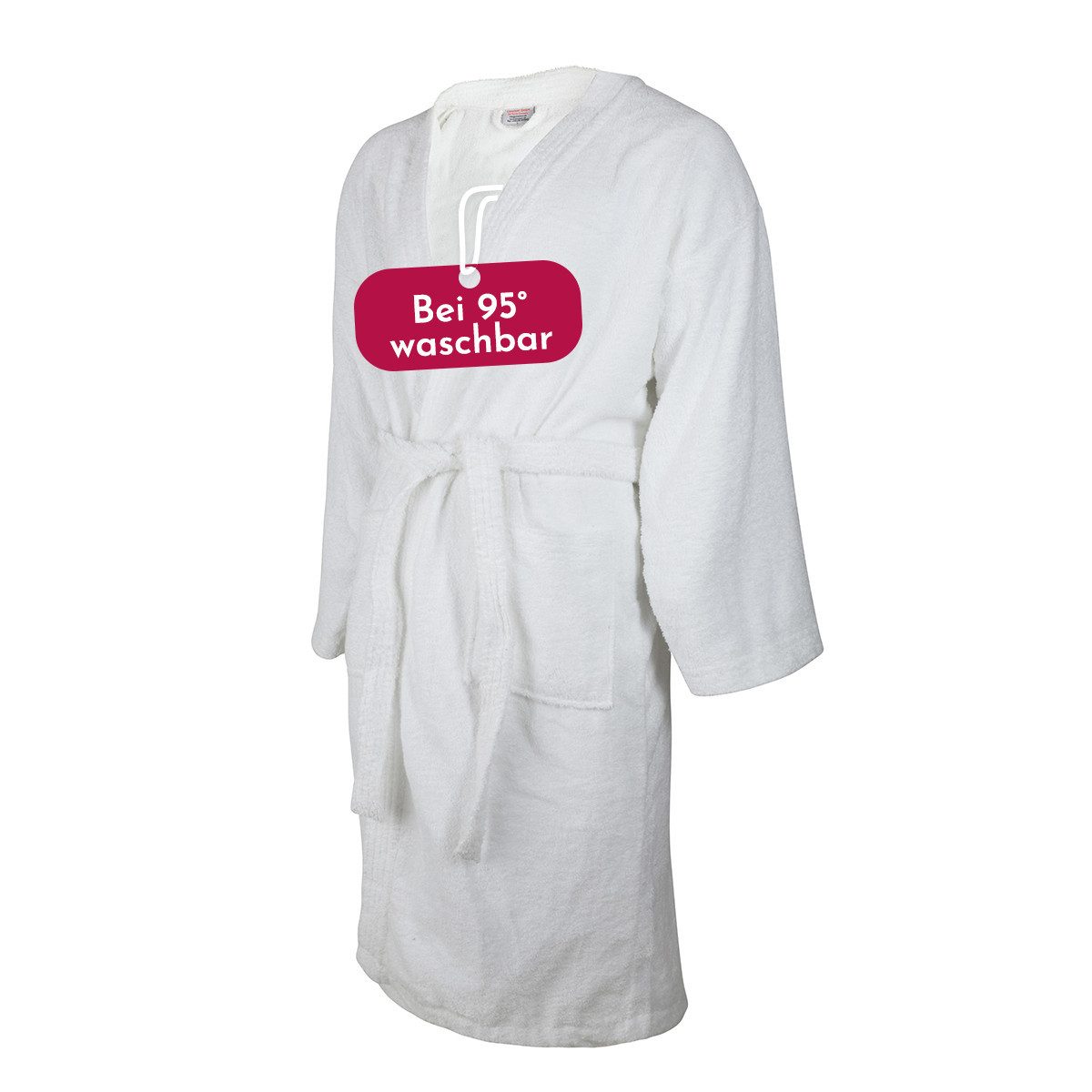 Clinotest Bademantel Frottee Bademantel, Morgenmantel/Saunamantel, weiß, Baumwolle, Kimono-Kragen, 2 aufgesetzte Taschen, Gürtel, kochfest ohne Einlaufen oder Fusseln, Saunamantel ohne Kapuze