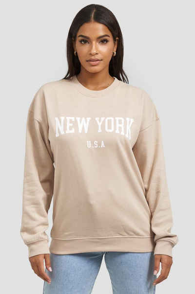 Worldclassca Sweatshirt Worldclassca Damen Mädchen Oversized Sweatshirt Lounge Homewear Sweater Shirt Bedruckt New York USA Uni Farben Freizeit Sport Langarmshirt Oberteil Pulli Pullover Blogger NEU S-L