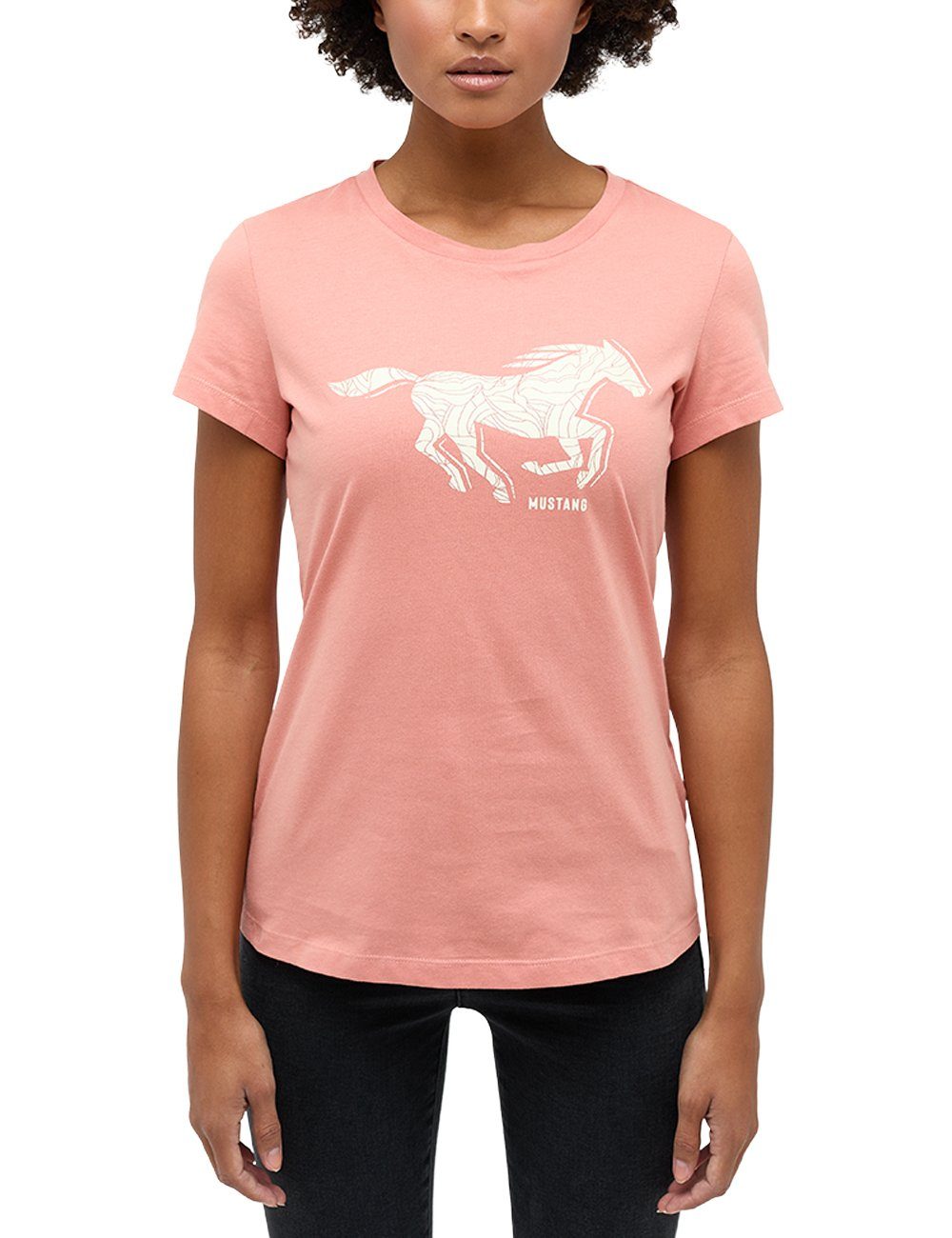rosa Print-Shirt Kurzarmshirt MUSTANG T-Shirt Mustang