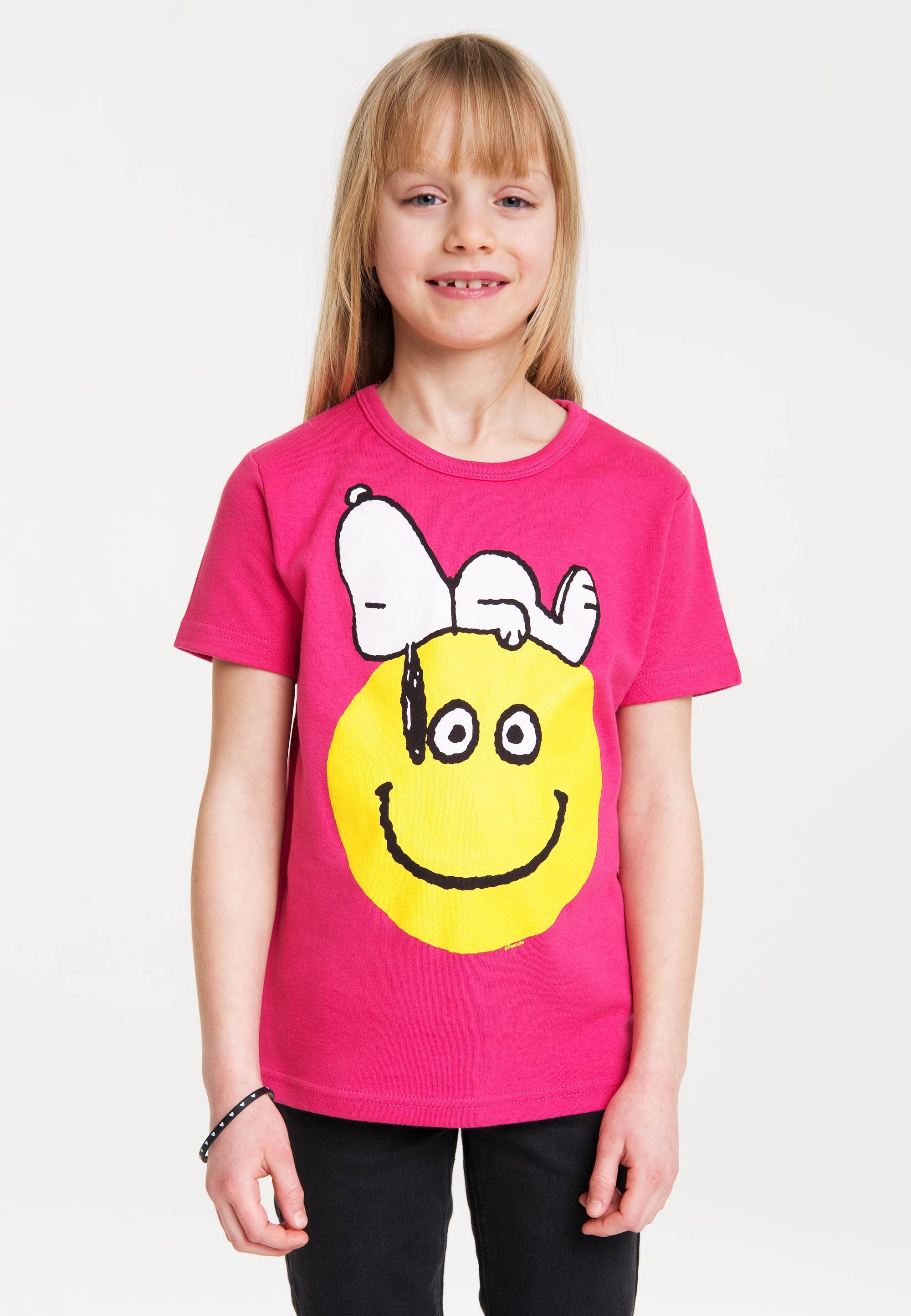 LOGOSHIRT Smiley Snoopy Peanuts - T-Shirt Snoopy-Frontprint mit niedlichem