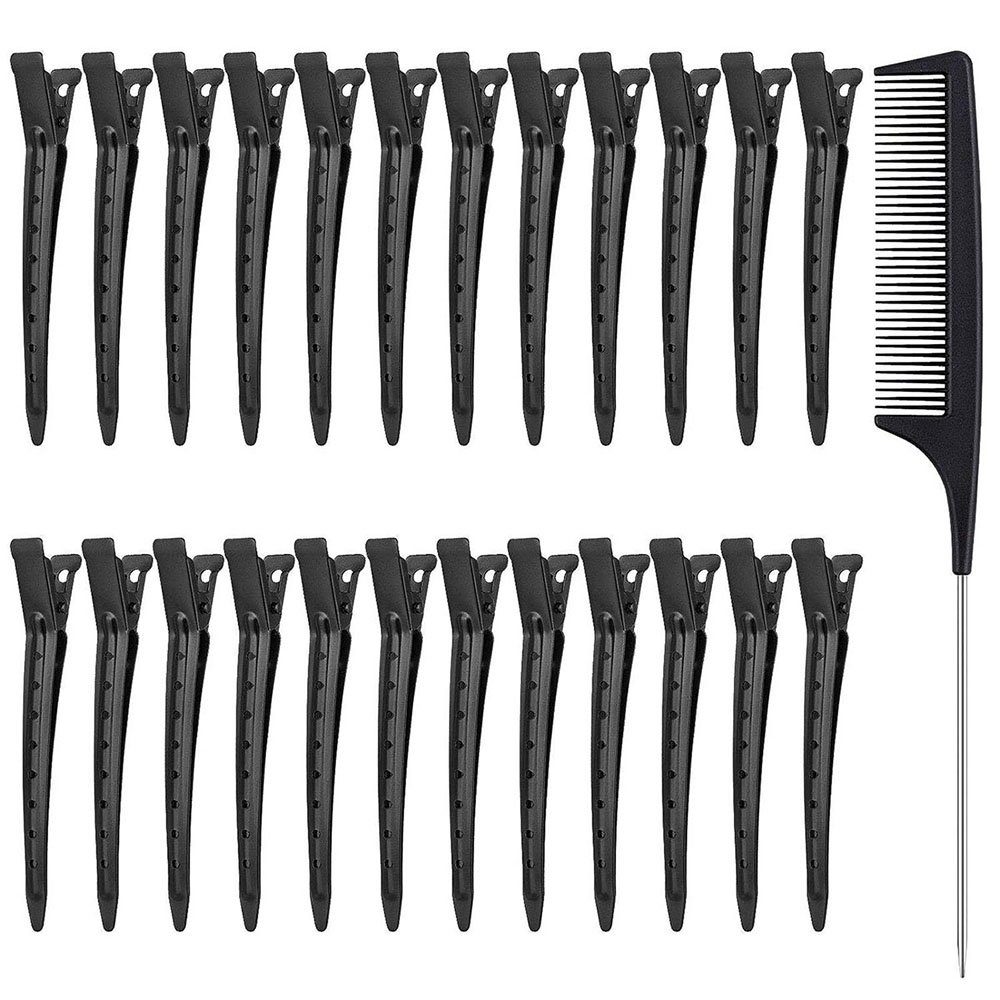 CTGtree Haarklammer 24 Stück Haarspangen Abteilklammern Friseurbedarf Stahl Haarclips, 25-tlg. Schwarz