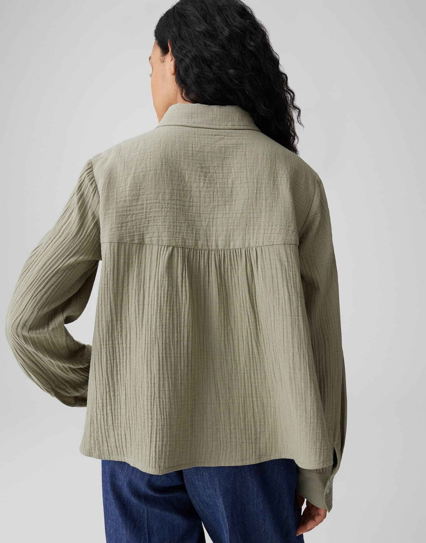 OPUS Langarmbluse Fralea aus Webware mit Crinkle Effekt Aufschlag Riegel am Ärmel, aufgesetzte Brusttaschen, fließender Fall