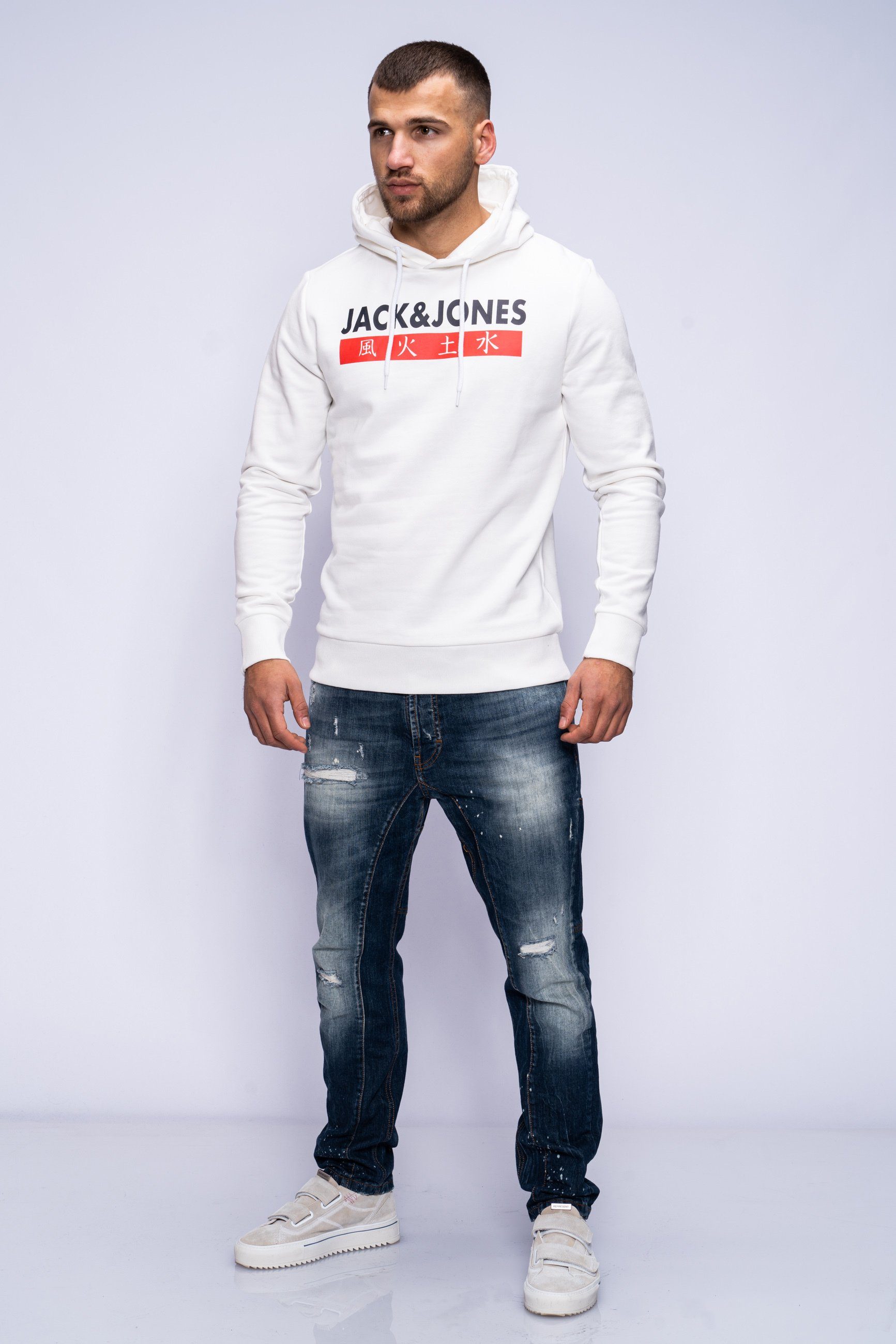 Jack & Jones Hoodie ELEMENTS SWEAT HOOD Kapuzenpullover mit Print aus Baumwollmischung