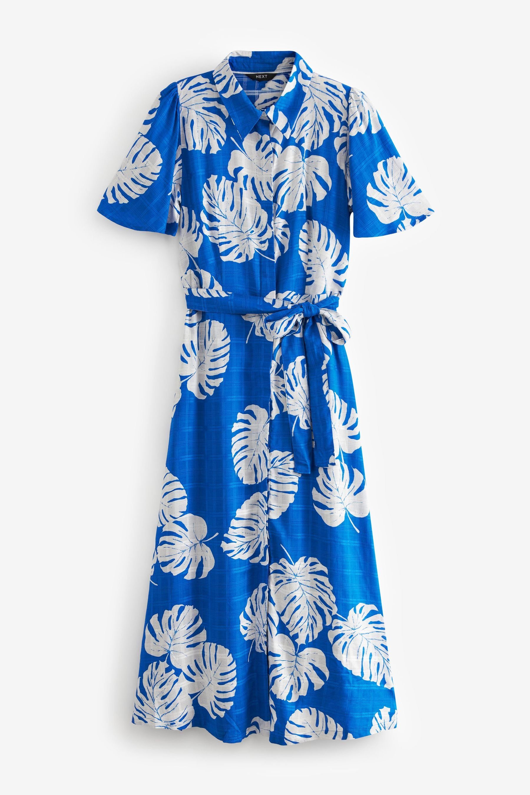 Midikleid Palm Next Blue mit Trompetenärmeln Print Midi-Hemdkleid (1-tlg)