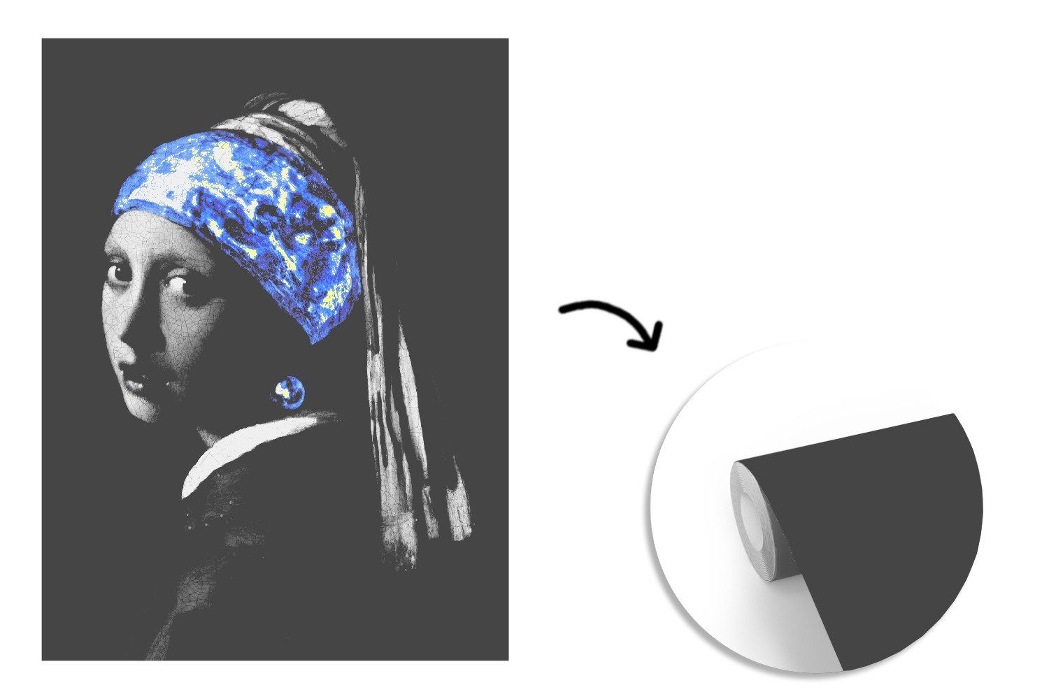MuchoWow Fototapete Mädchen mit einem (4 Matt, Perlenohrring Blau, Wohnzimmer, Alte - bedruckt, Tapete St), Vinyl - Meister Montagefertig Wandtapete für