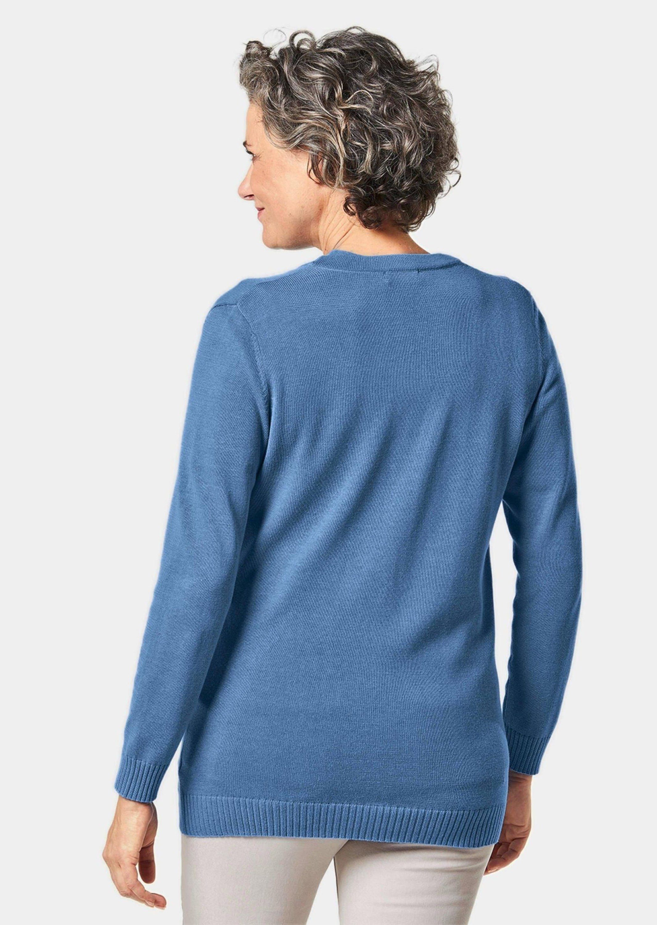 GOLDNER Strickpullover Klassisches Stricktwinset jeansblau