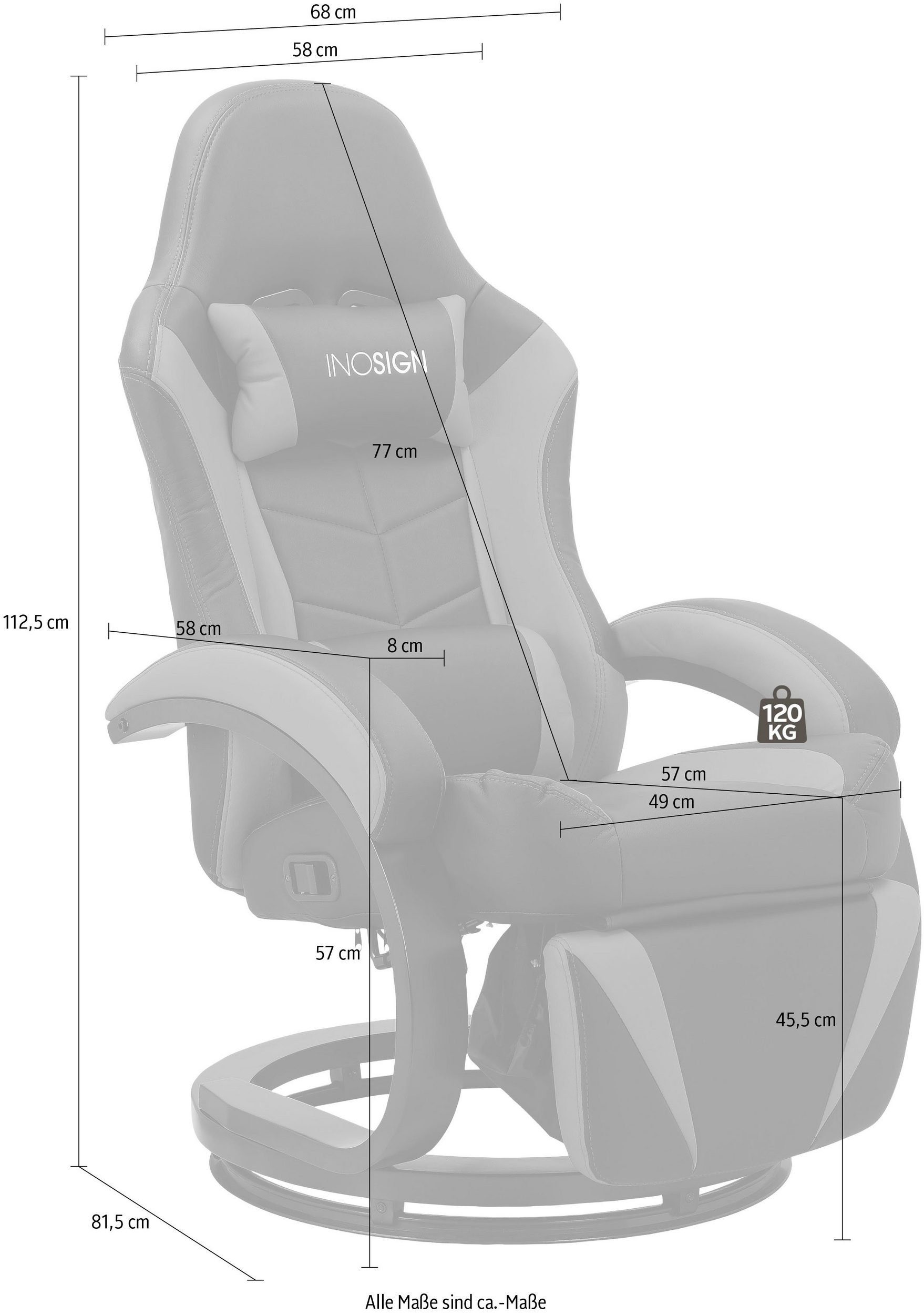 loft24 Gaming-Stuhl Andreas, Relaxsessel, Sitzhöhe cm 45,5 Relaxfunktion, Drehfuß mit und
