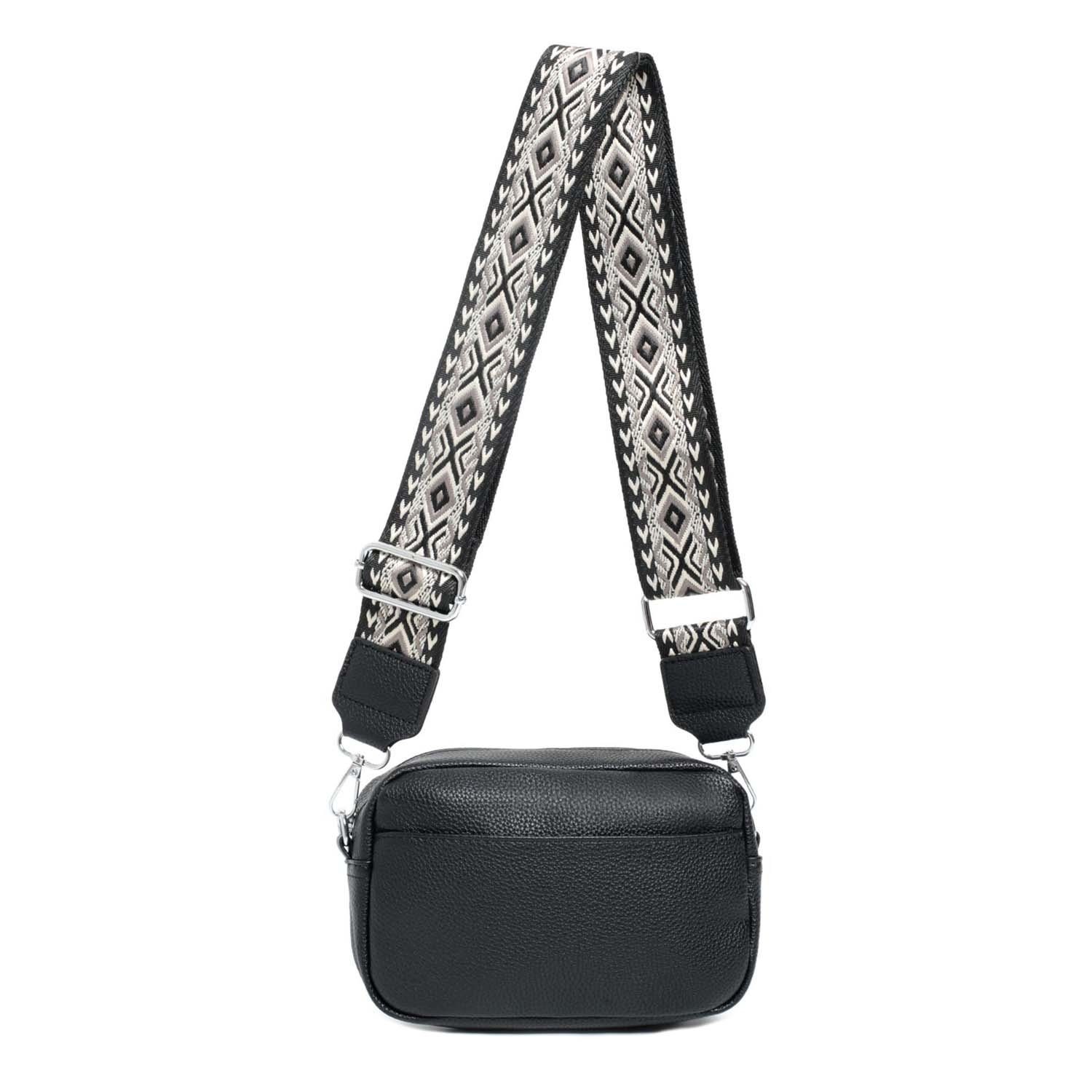 ITALYSHOP24 Schultertasche Damen kleine Umhängetasche CrossBody Crossover Handytasche Geldbörse (Spar-Set aus einer Tasche mit einem breitem Muster Stoffgurt/Umhängeband), Bodybag, Brusttasche, Hüfttasche, Muster Taschengurt, leicht Gewicht