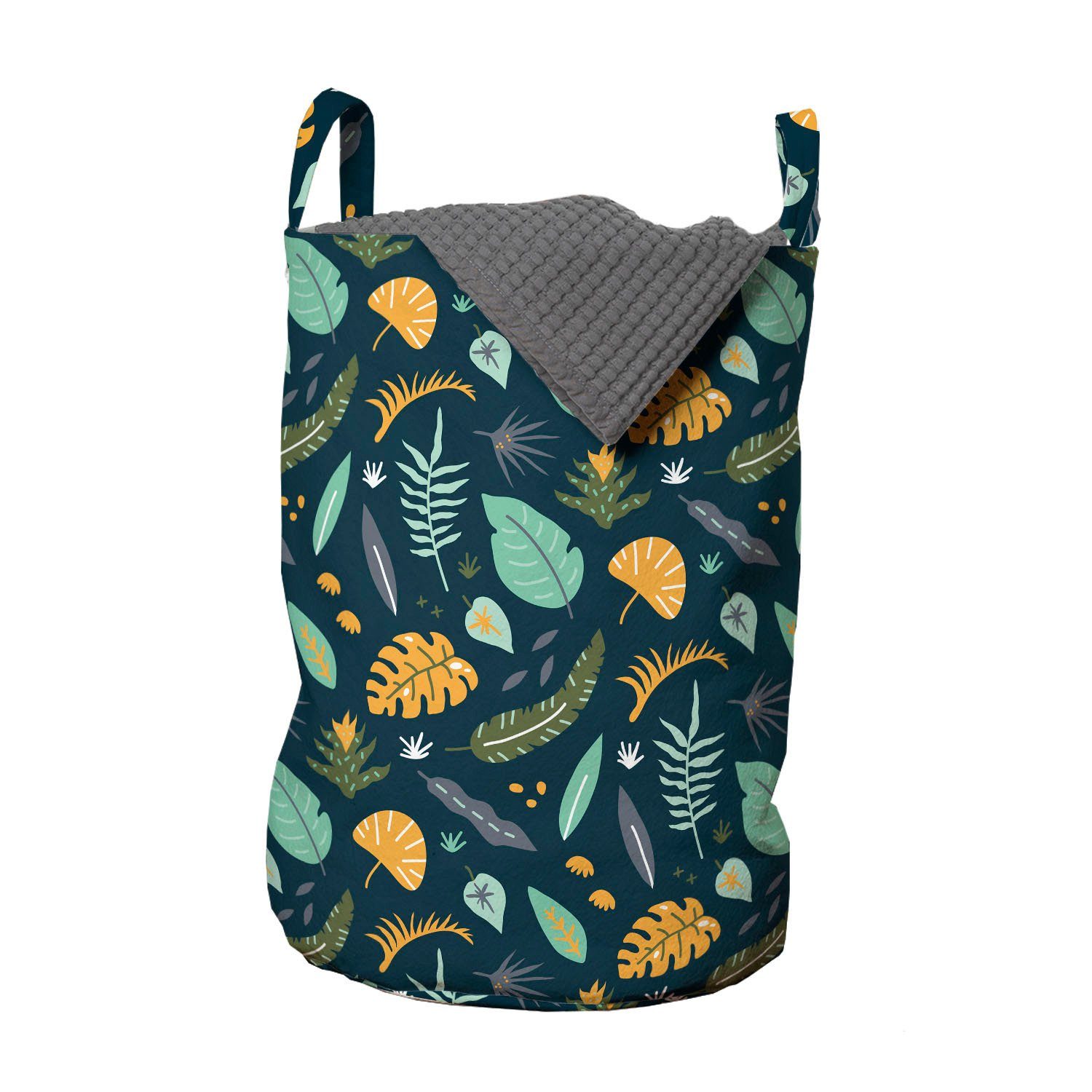 Abakuhaus Wäschesäckchen Wäschekorb mit Griffen Kordelzugverschluss für Waschsalons, Blätter Tropische Pflanzen Pattern