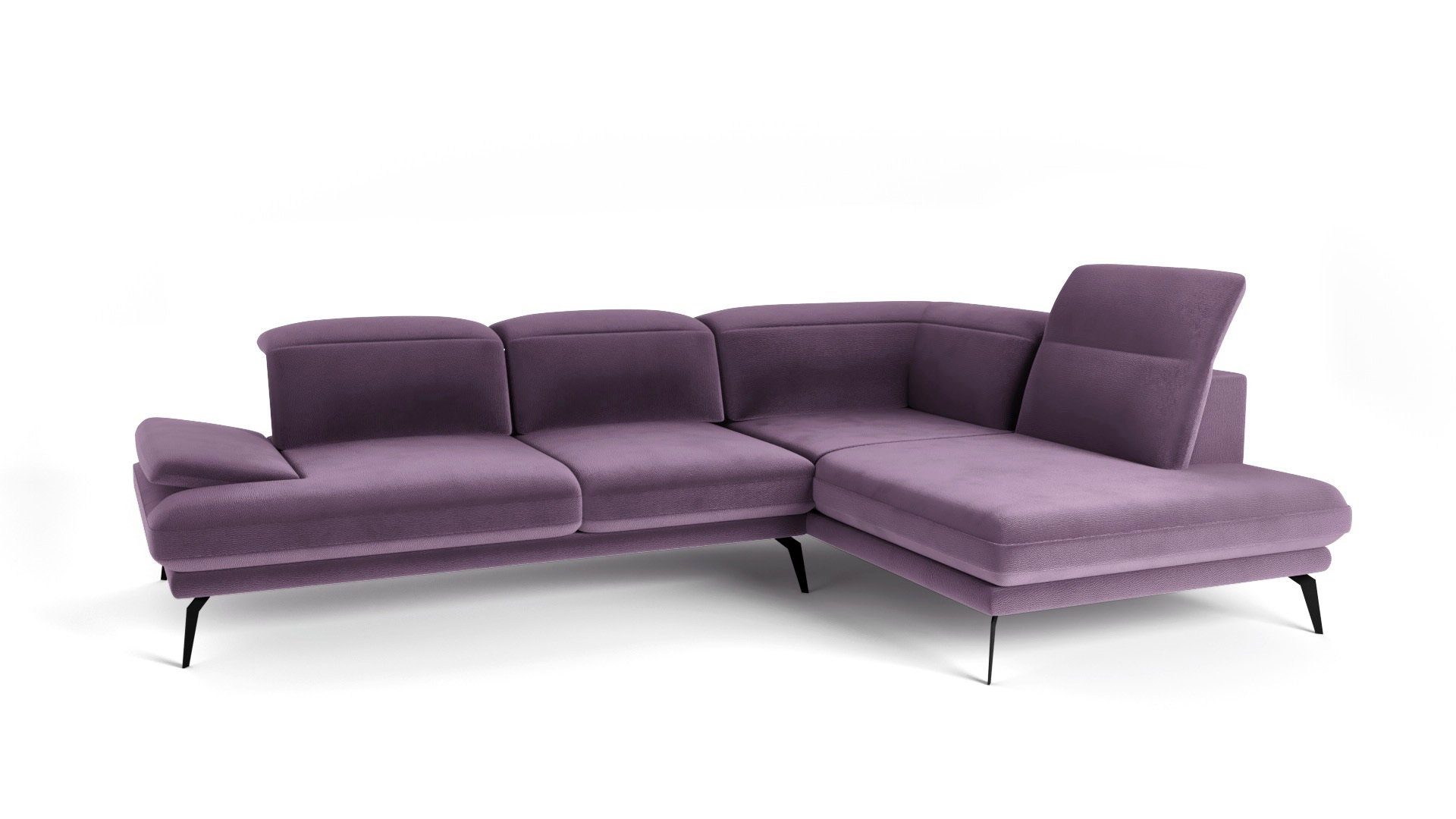 Siblo Ecksofa Elegantes Ecksofa Deli Plus auf hohen Beinen - Verstellbare Kopfstützen - modernes Ecksofa - Metallfüße Lila