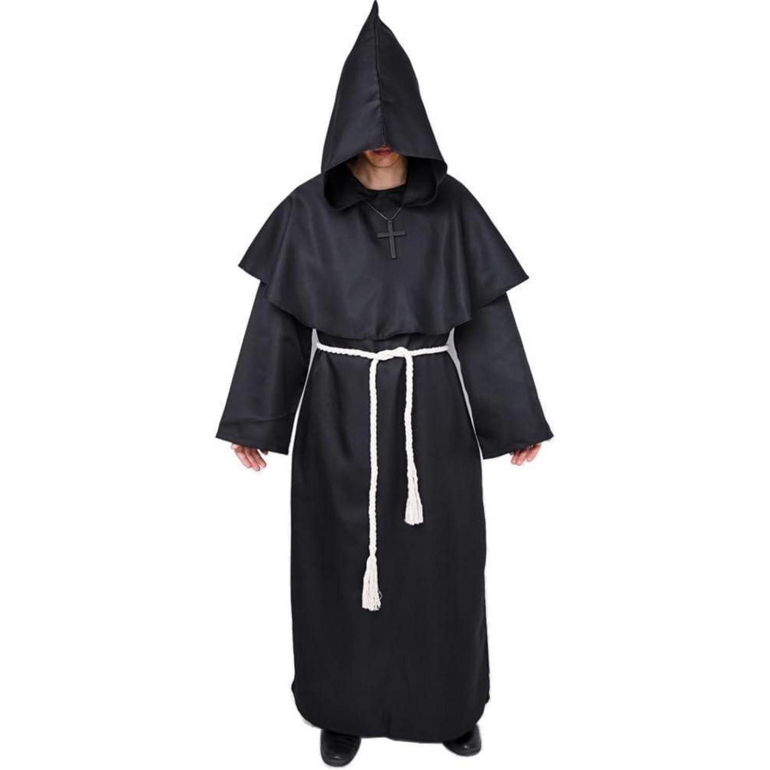 LuxusKollektion Mönch-Kostüm Mönchskutte Kostüm Kapuze Priester Robe Herren Schwarz XL