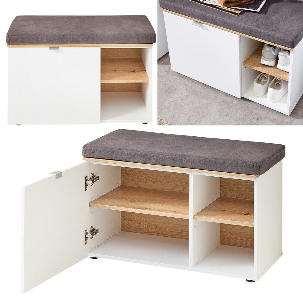 Lomadox Garderoben-Set BLISS-36, (Spar-Set, 3-St., Garderobenschrank Garderobenbank Garderobenpaneel), Garderobe modern weiß matt Eiche mit Garderobenschrank