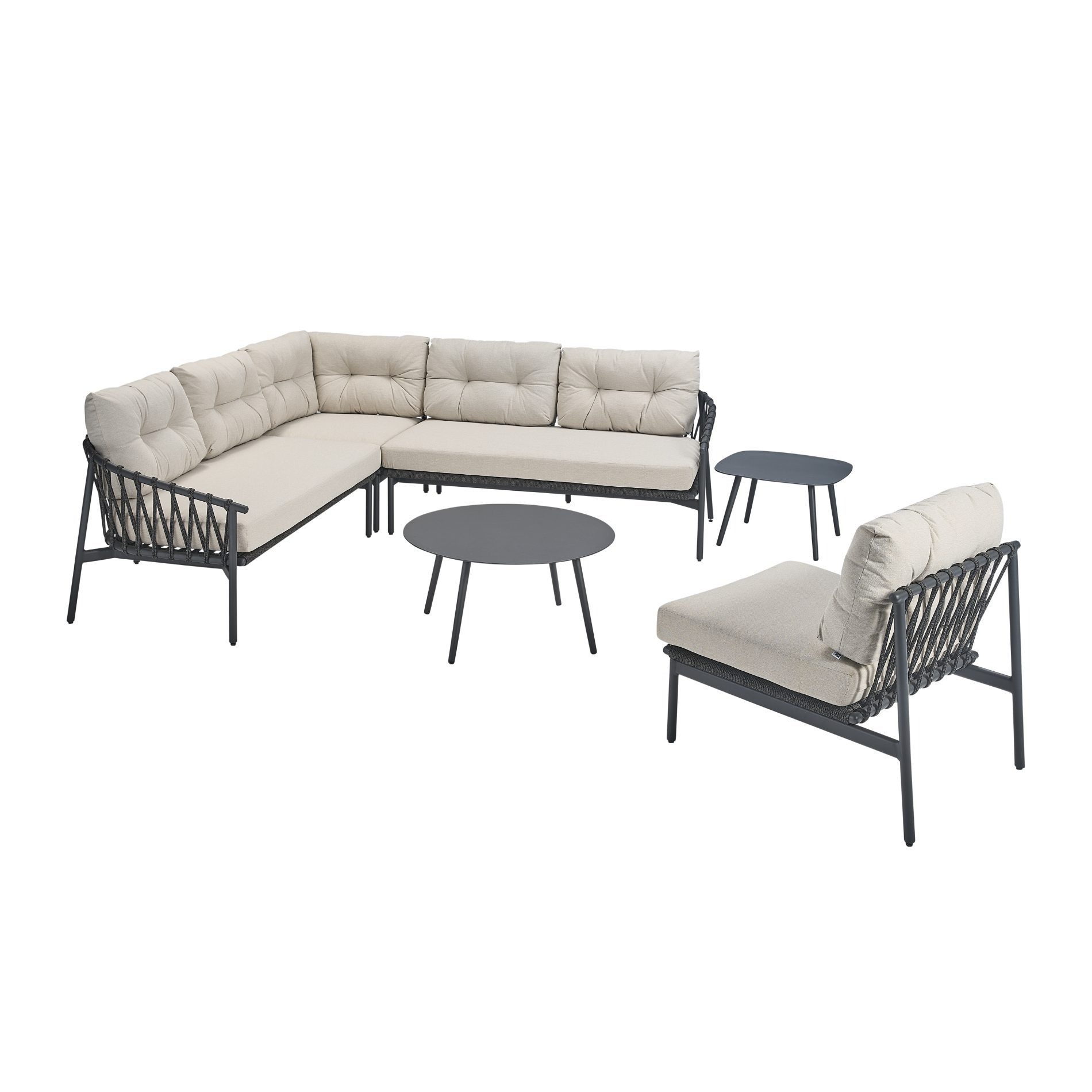 CASA DOMA Gartenlounge-Set Lucca/Rapello, Loungegruppe, Outdoor-Set, (modulare Ecklounge, 6-tlg., inkl. 2 Tische), Rope-Design, Aluminium Anthrazit, Sunproof® Olefin