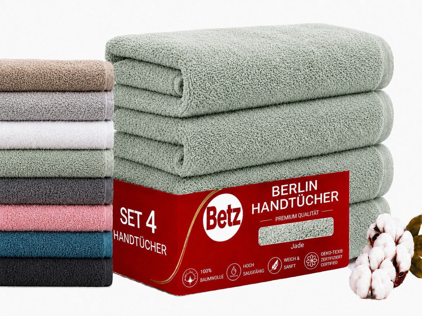 Betz Handtuch Set Berlin – 4er Pack Handtücher 50x100 cm, 100% Baumwolle, Frottee Handtücher für Bad, Gäste & Alltag – hochwertige Qualität