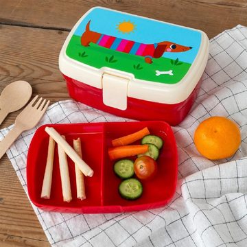 Rex London Lunchbox mit herausnehmbaren Fach Sausage Dog (Dackel), Kunststoff, BPA-frei, (mit Clipverschluss, ca. 17 x 13 x 7,5 cm), Snack Obst Behälter Dose Box