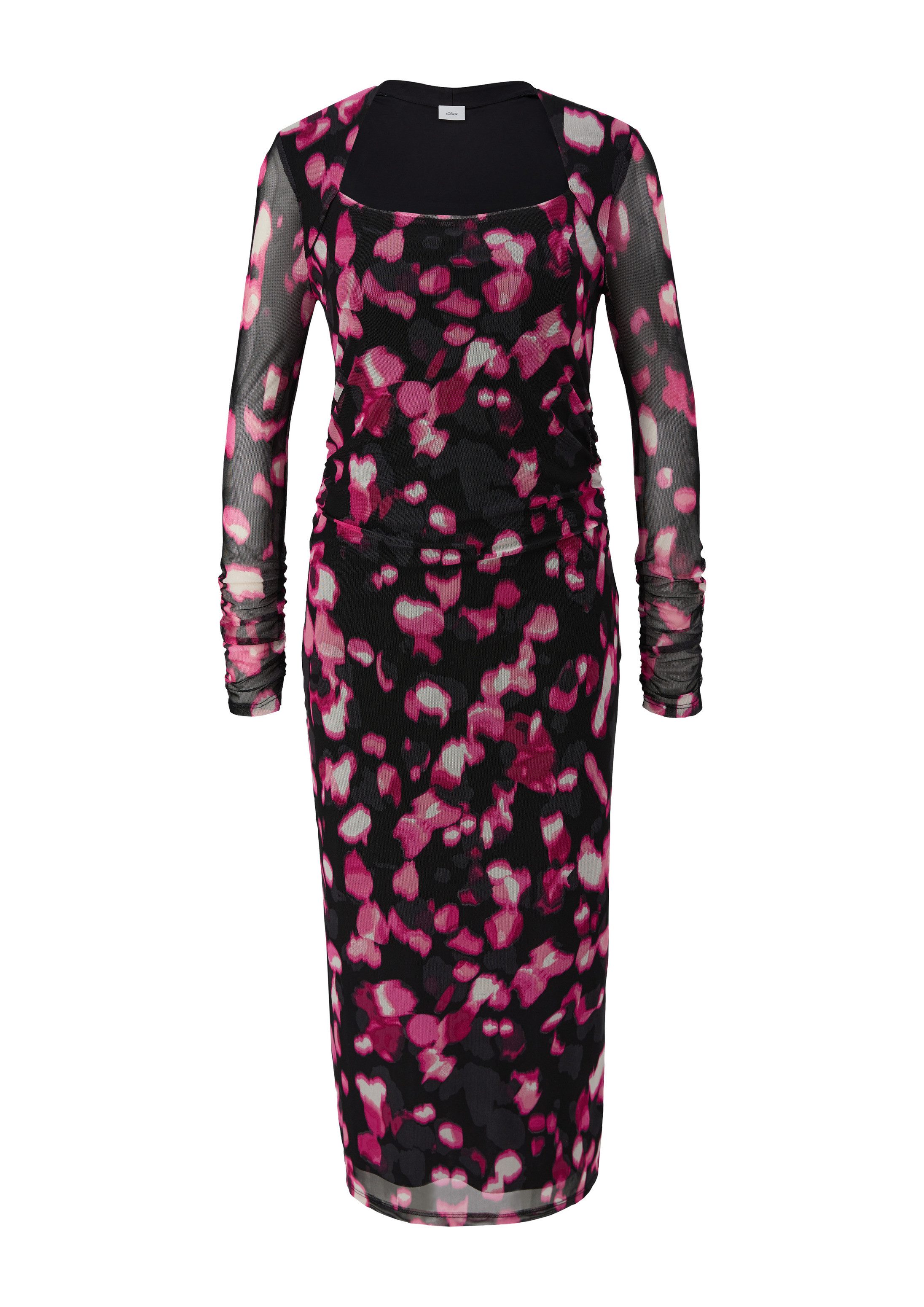 s.Oliver Midikleid Kleid Mesh-Kleid mit Raffung