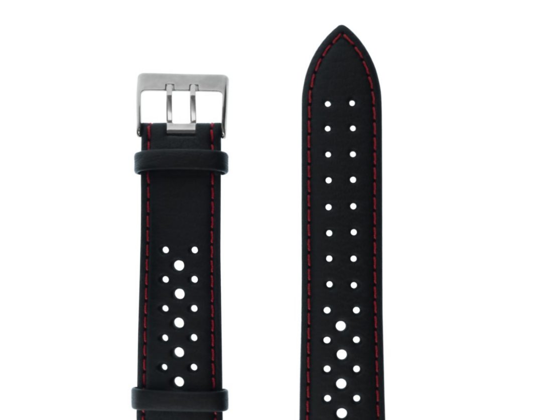 Di Modell Uhrenarmband Armband Leder gelocht 22 mm Breit schwarz Naht rot Rally
