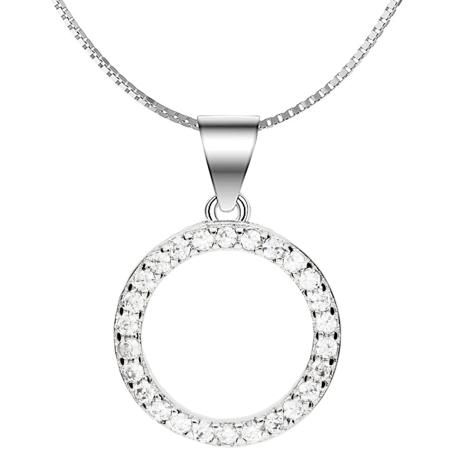 Kette mit Anhänger 925 Silber Kette Zirkonia Glitzer Steine Ring Kreis Anhänger Modern