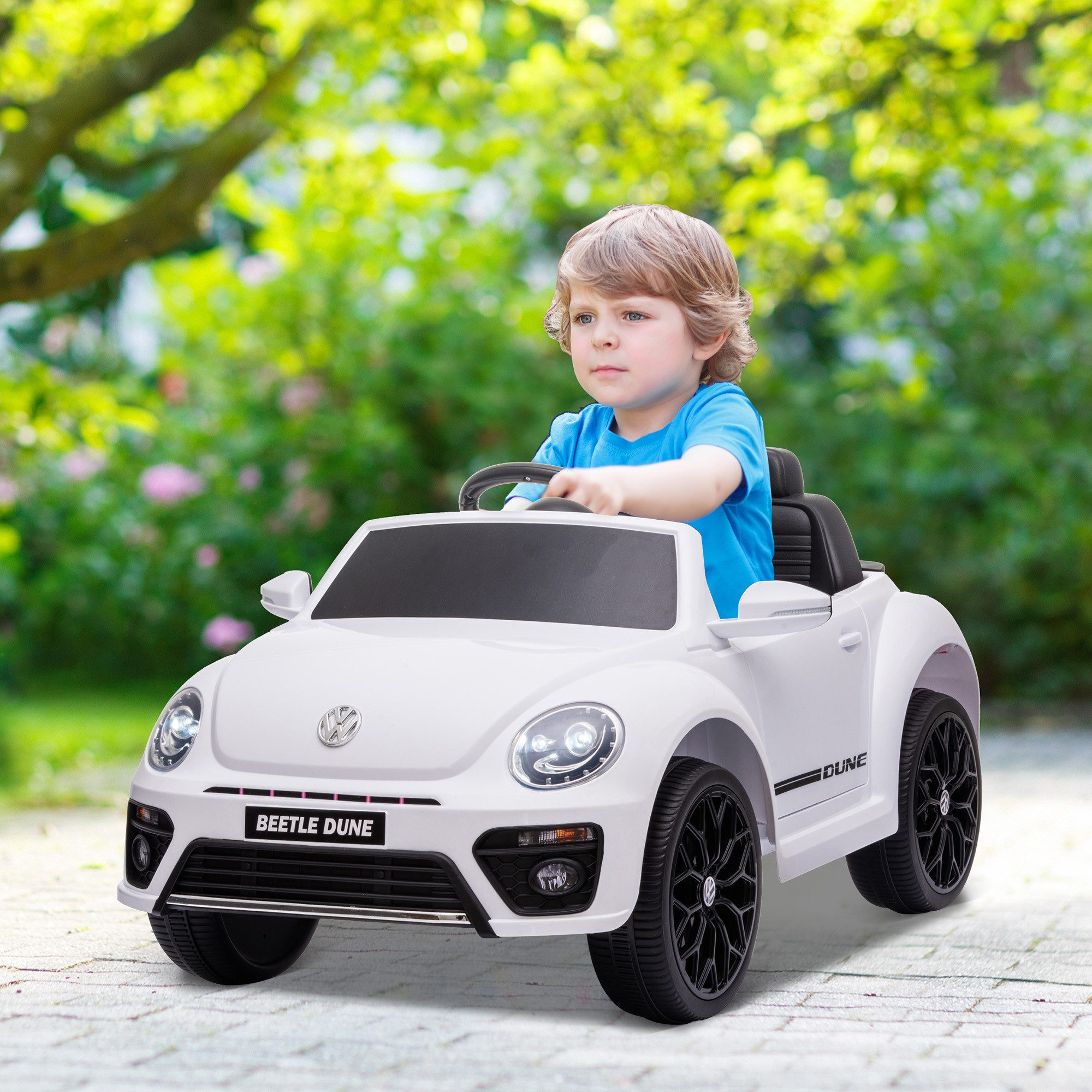 AIYAPLAY Elektro-Kinderauto 12V mit 2,4G Fernbedienung, LED-Lichtern, USB/MP3-Anschluss, Belastbarkeit 30 kg, (1-tlg), 3-5 km,h, für Kinder 3-5 Jahre, Weiß
