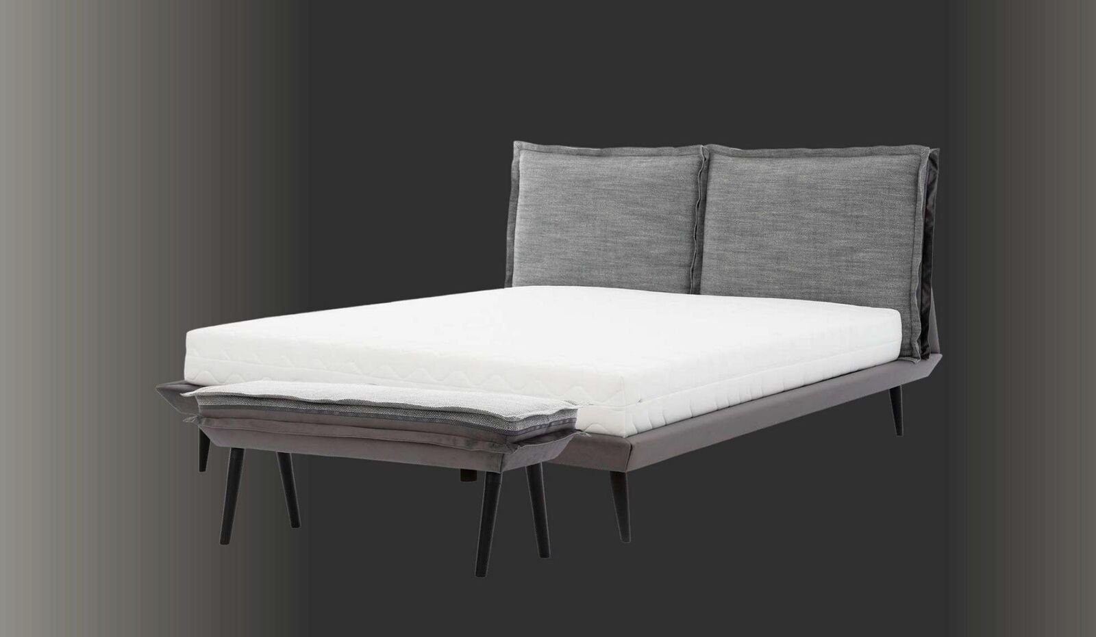 Luxus Set Nachttische, Bett Schlafzimmer-Set Hocker., JVmoebel 2x Hocker), in 2x Grau Europa Schlafzimmer (5-St., Nachttische Elegantes Made Bett,