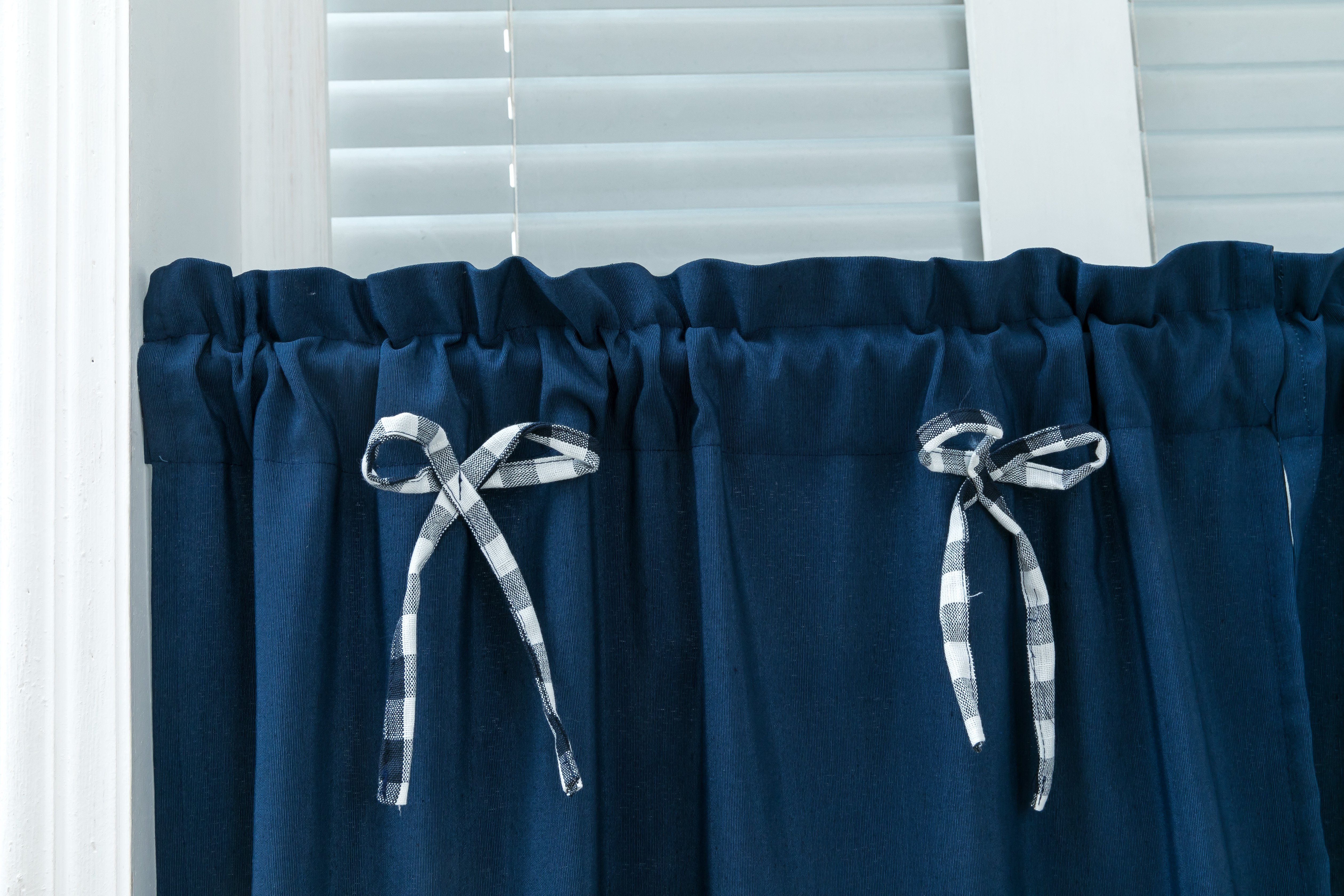 HOMEIDEAS, Vorhänge kurz verdunkelnd, Scheibengardine, Navy Schleife, blau Stangendurchzug Polyester, (1 St),