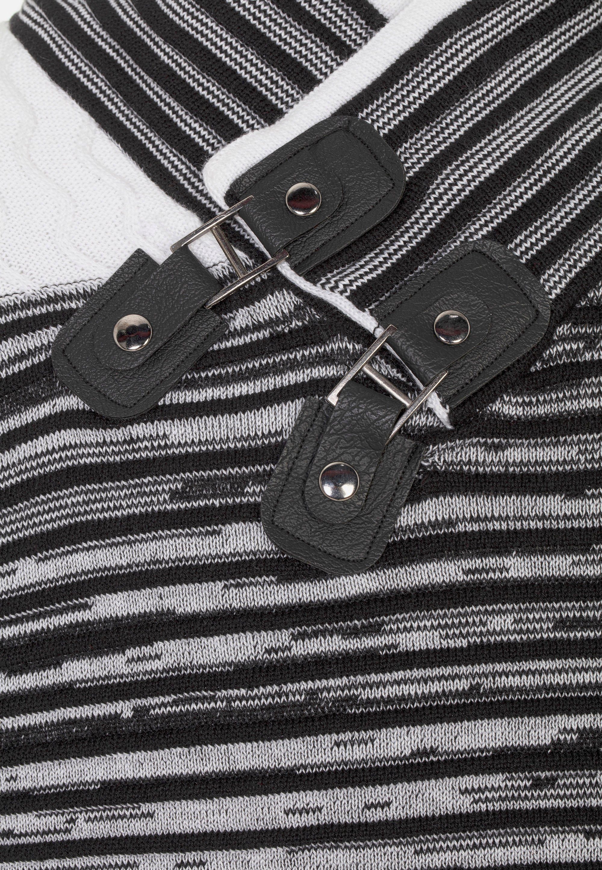 Cipo & Baxx Strickpullover mit modischem Umschlagkragen weiß-schwarz