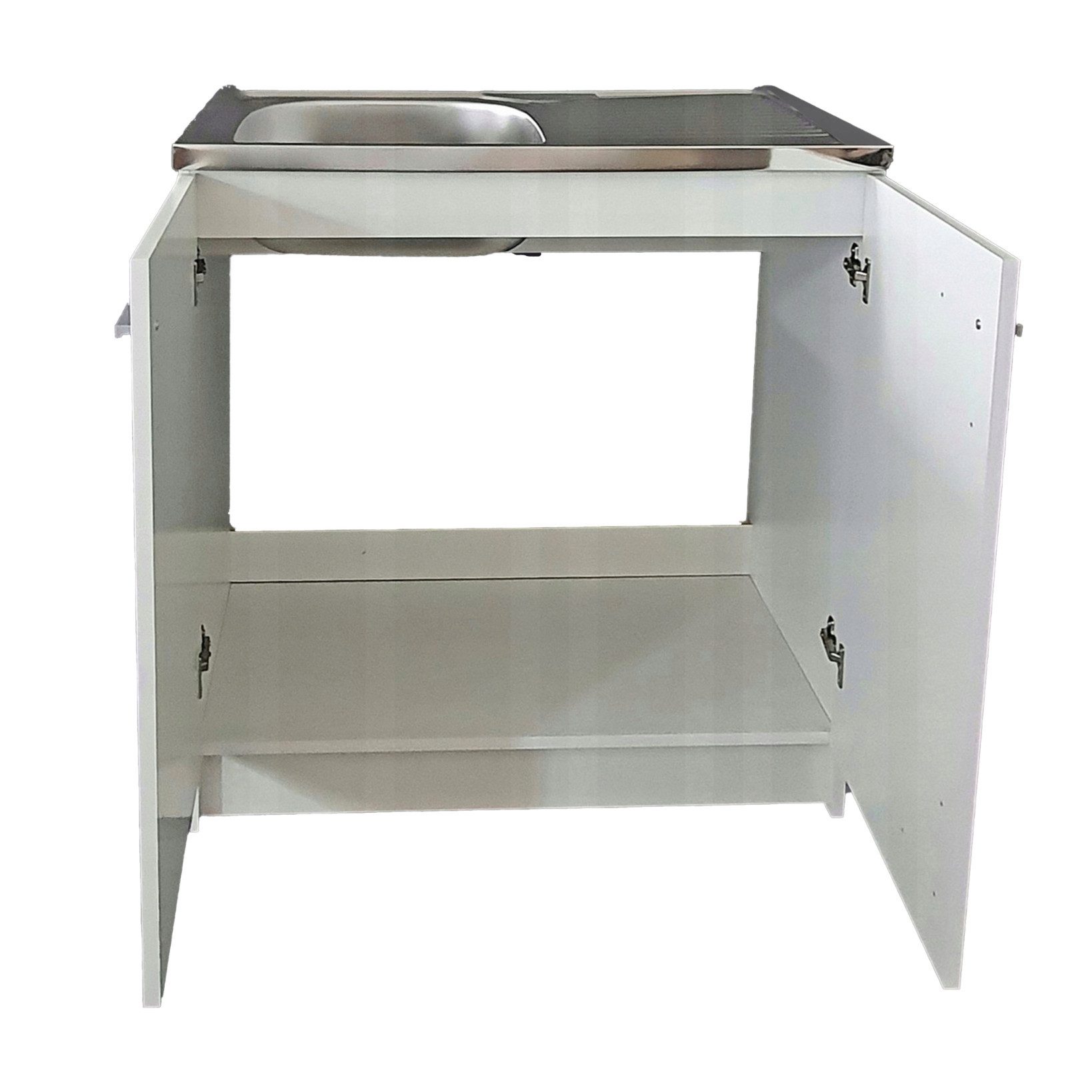 STAMAR Spülenschrank Küchenunterschrank 80 cm Weiß Spüle Armatur Schwarz flexibel 2in1 Unterschrank stehend Edelstahl Spülbecken Wasserhahn Brause Set