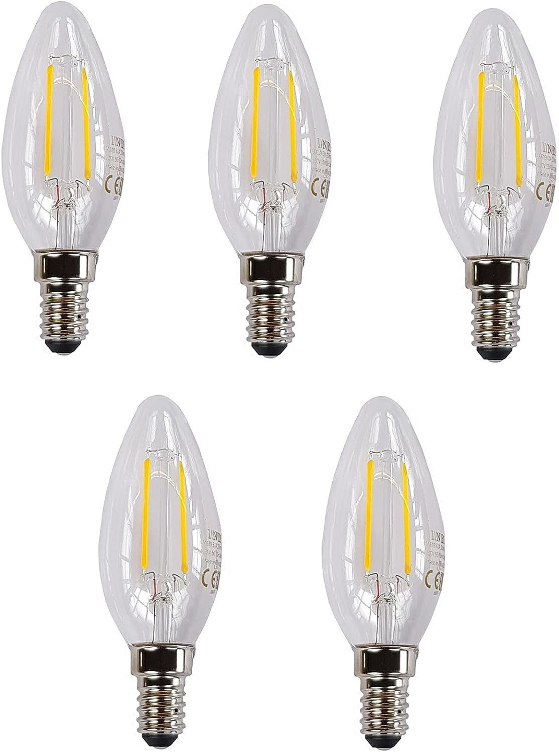 Provance LED-Leuchtmittel 5 x LED Leuchtmittel Kerze Filament E14 2W 250lm, E14, warmweiß