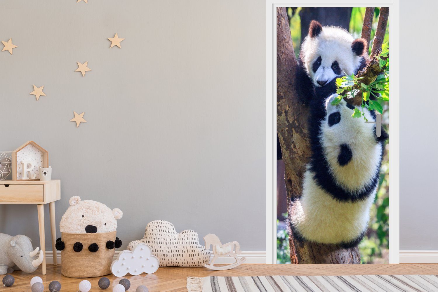 Natur, Türaufkleber, Türtapete St), - Pandas Tür, 75x205 MuchoWow - für (1 Matt, bedruckt, cm Fototapete Baum