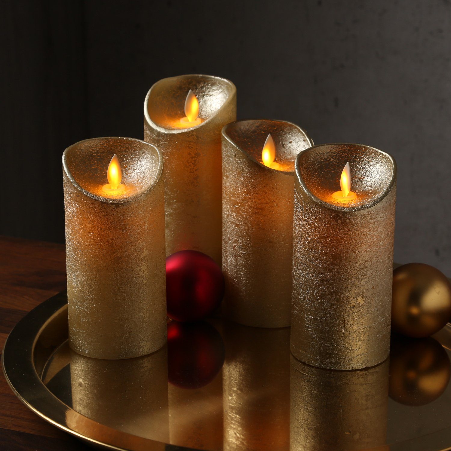 MARELIDA LED-Kerze »LED Kerzenset Adventskerzen Echtwachs bewegl.Flamme zum  Auspusten 15cm gold 4St.« (4-tlg) online kaufen | OTTO