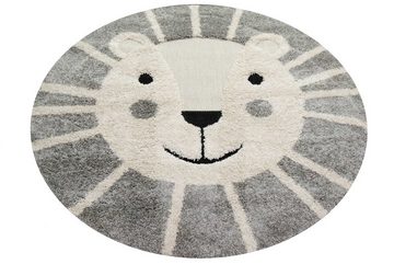 Kinderteppich Kinderzimmer Teppich Baby Spielteppich 3D Optik High Low Effekt Löwe creme grau weiß, Teppich-Traum, Rund, Höhe: 20 mm