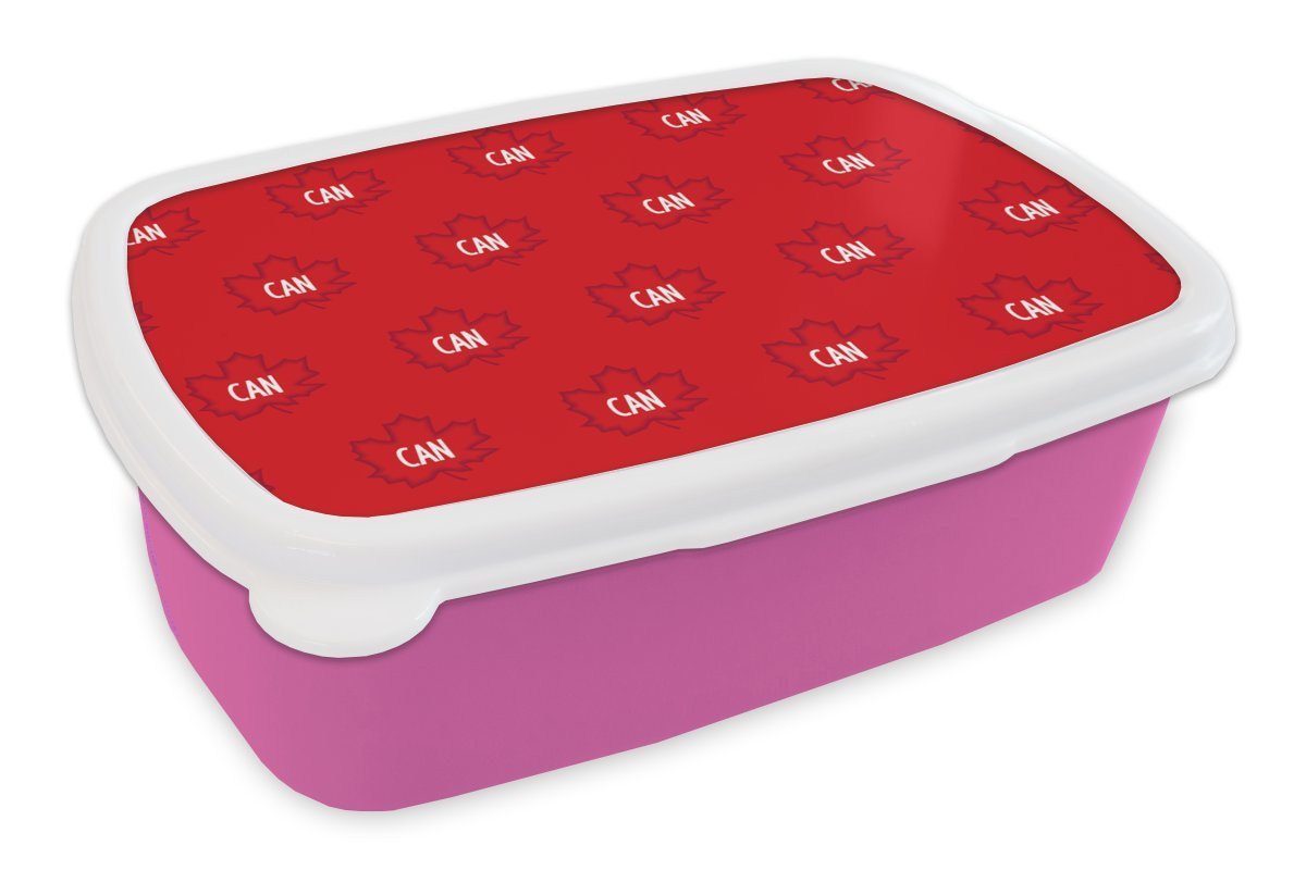 MuchoWow Lunchbox Kanada - Flaggen - Muster, Kunststoff, (2-tlg), Brotbox für Erwachsene, Brotdose Kinder, Snackbox, Mädchen, Kunststoff rosa