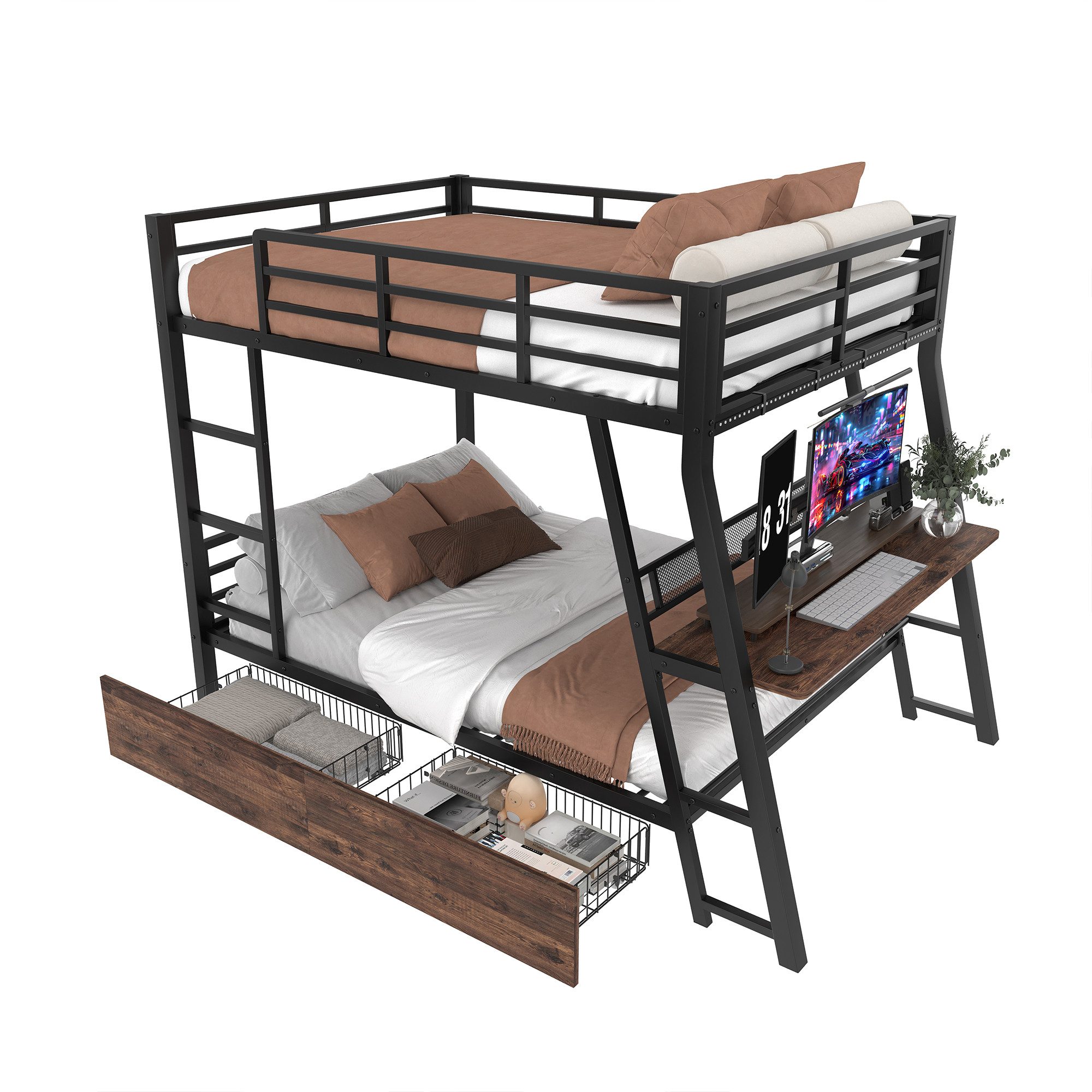 OKWISH Etagenbett Kinderbett Metallbett (mit LED-Beleuchtung günstig online kaufen