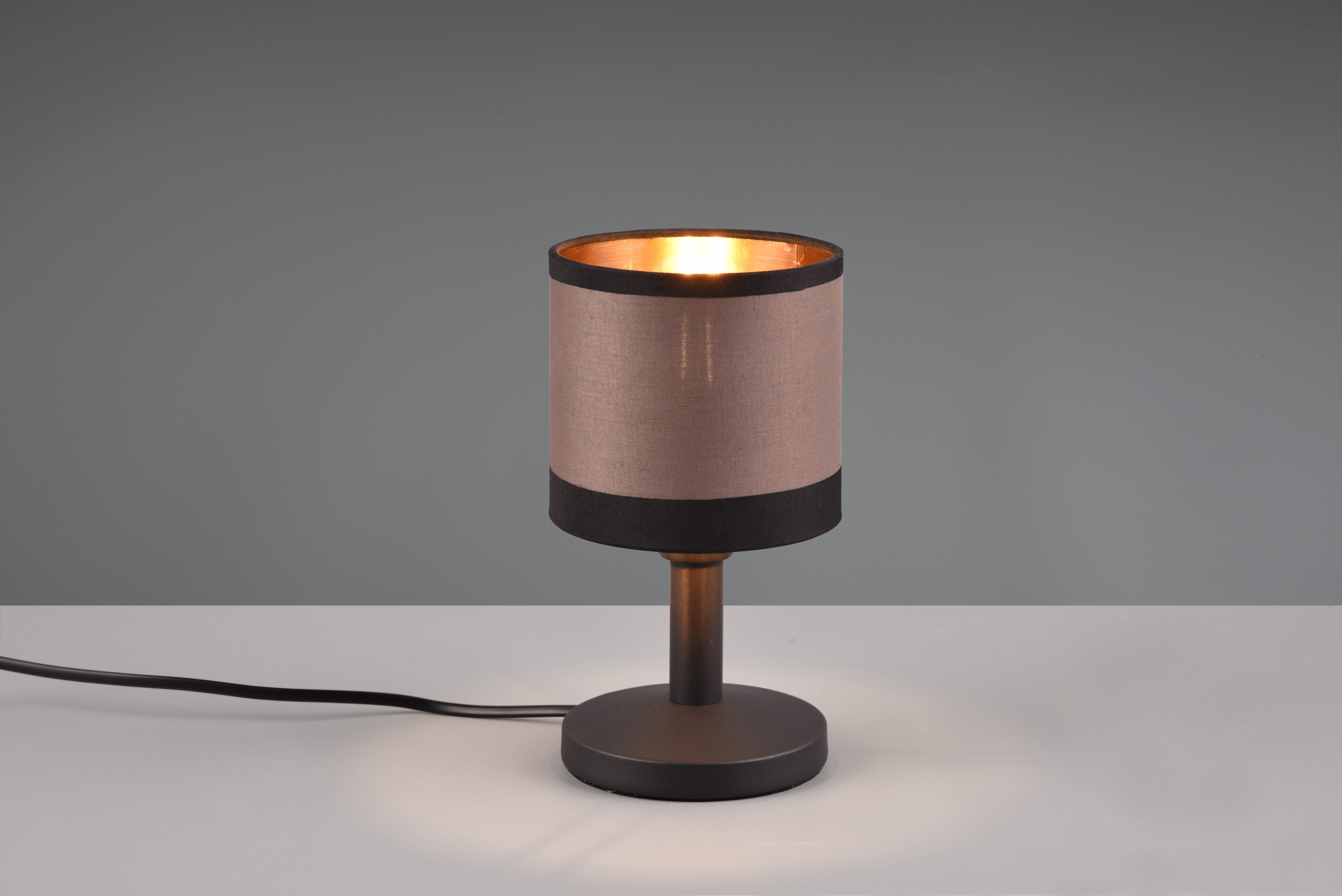 Reality Leuchten Schreibtischlampe DAVOS, Tischleuchte exkl 1xE14 max 10W On/Off Touch Steuerung, Ein-/Ausschalter, Leuchtmittel wechselbar, warmweiß - kaltweiß, Nachttischlampe Höhe 22cm mit Touchfunktion und Stoffschirm Ø12 cm
