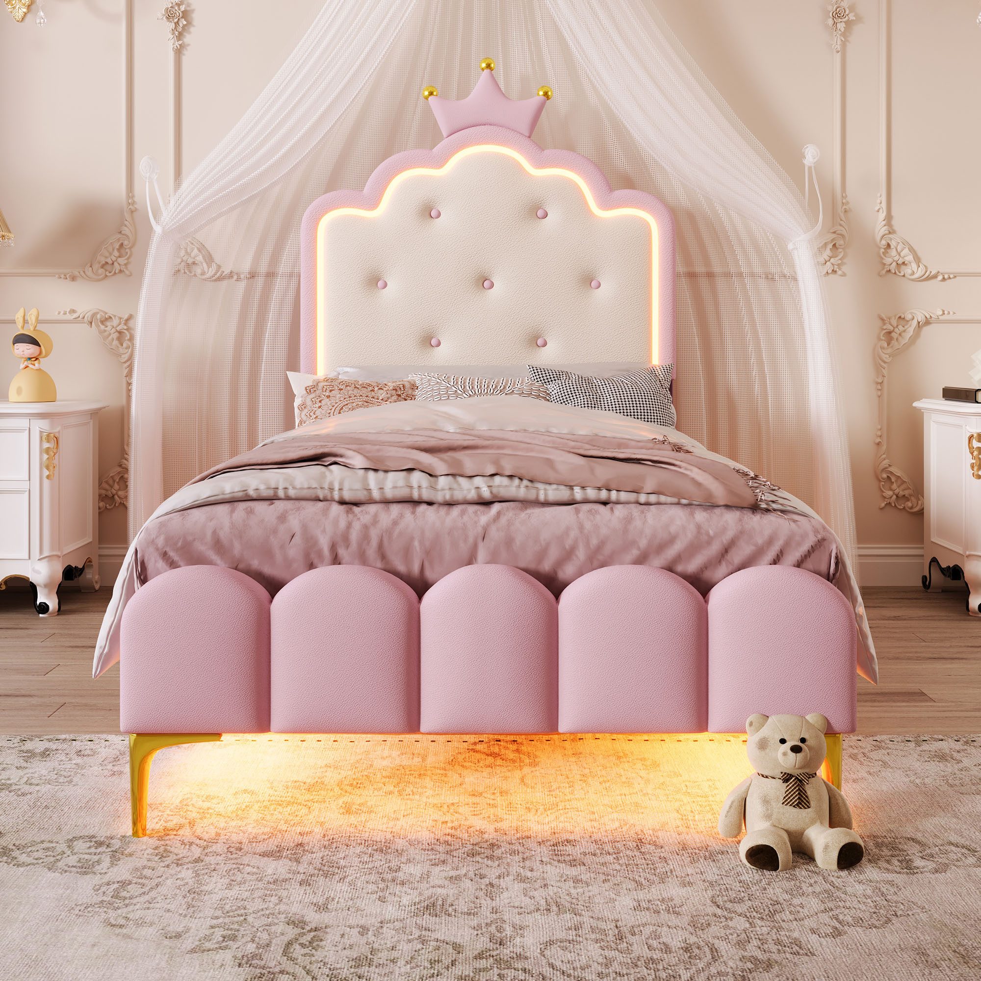 OKWISH Polsterbett Kronprinzessinnen-Design,Jugendbett,mit LED-Umgebungslic günstig online kaufen