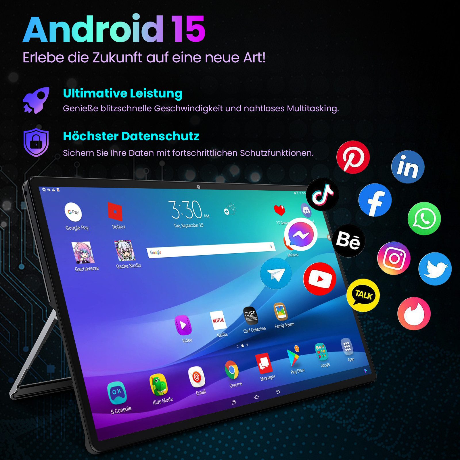 MENGHU 15,4 Zoll Multimedia-Tablet 10000mAh Akku 8GB RAM & 256GB Speicher Tablet (15,4", 256 GB, Android 15)