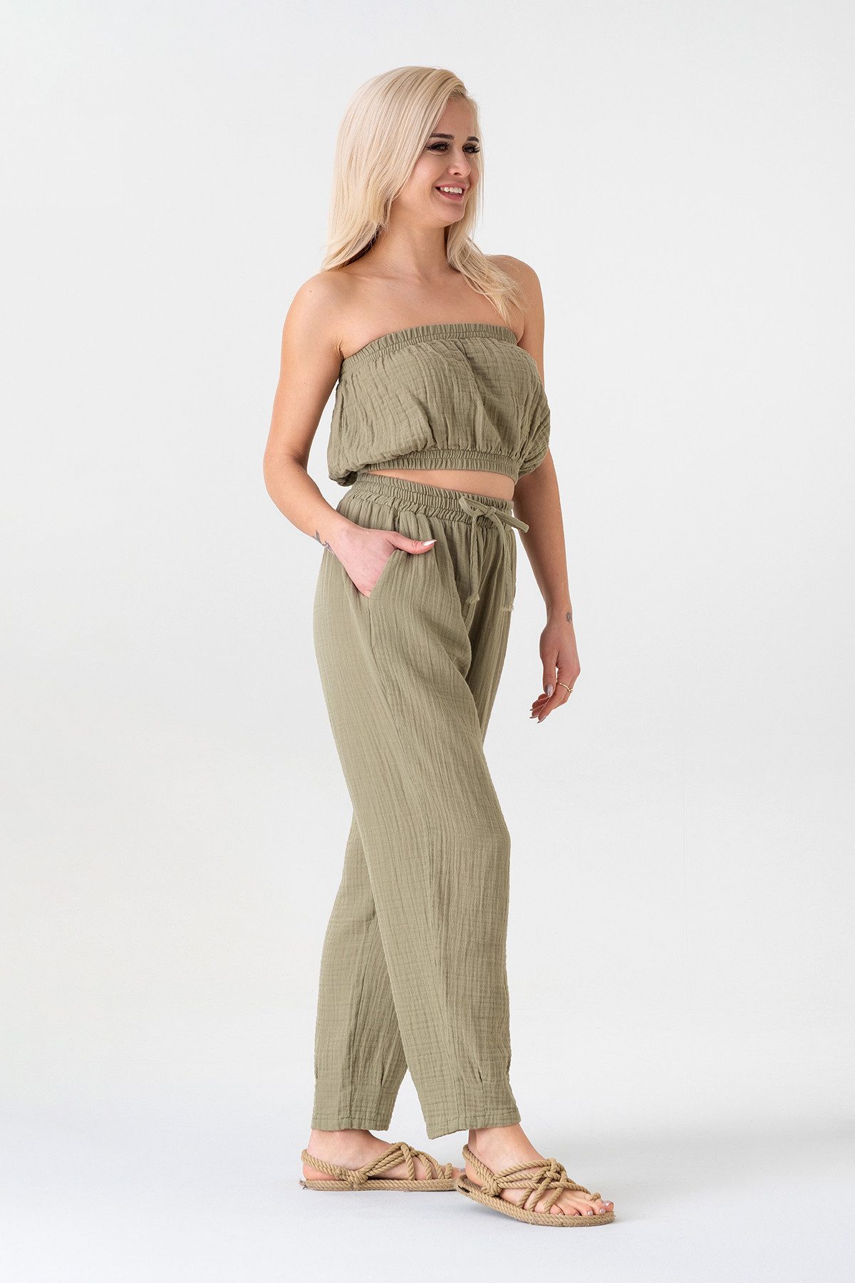 WENOR Crop-Top Trägerloses Musselin-Oberteil mit Gummizug günstig online kaufen
