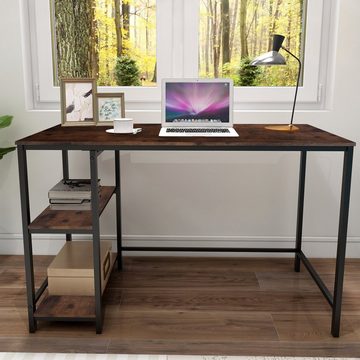 OKWISH Schreibtisch Schreibtisch Computertisch, Laptoptisch, mit 2 Tier DIY Lagerregalen (Computertisch mit Bücherregal, Studiencomputer-Laptoptisch, für Büro, Wohnzimmer 120x60x75.2cm)
