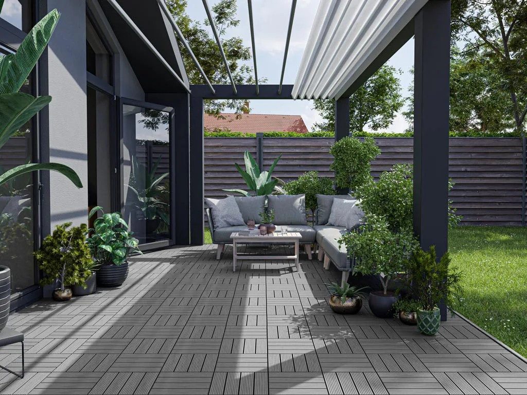 Outgarden Terrassenplatte WPC-Terrassenfliese Basic hellgrau, WPC 30x30, Grau