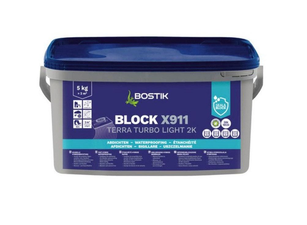 BOSTIK Spachtelmasse Bostik Block X911 Terra Turbo Light 2K Hybrid Abdichtung 5kg Eimer, Radondicht