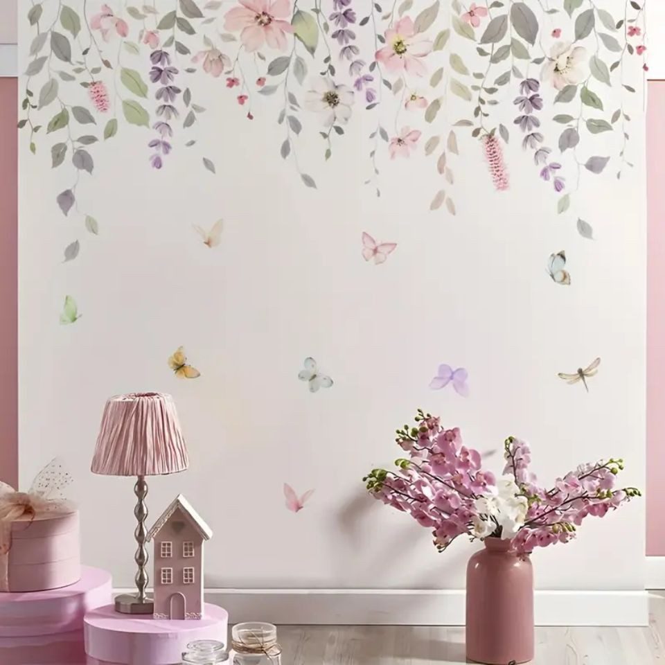 Montegoni Wandsticker 2er Set BRUP Blumen- & Schmetterling Wandaufkleber – Selbstklebend (Set, 2x Selbstklebende Wandaufkleber mit Blumen- & Schmetterlingsmotiv – Bild 4 von 5