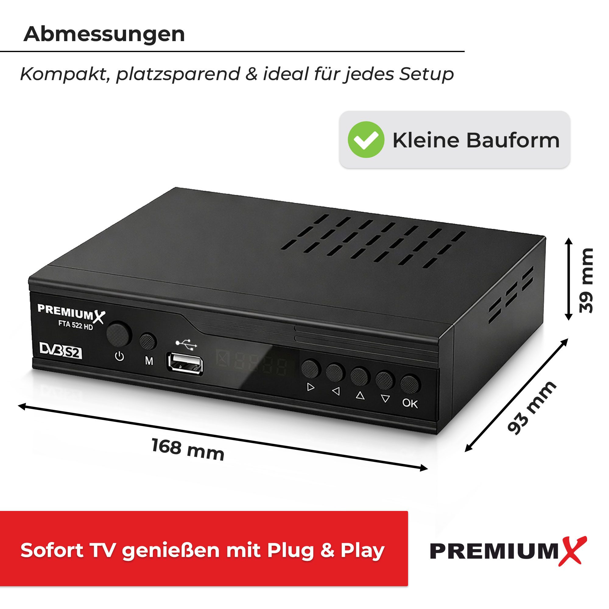 PremiumX FTA 522 HD Satelliten-Receiver DVB-S2 Unicable HDMI SCART USB Player SAT-Receiver