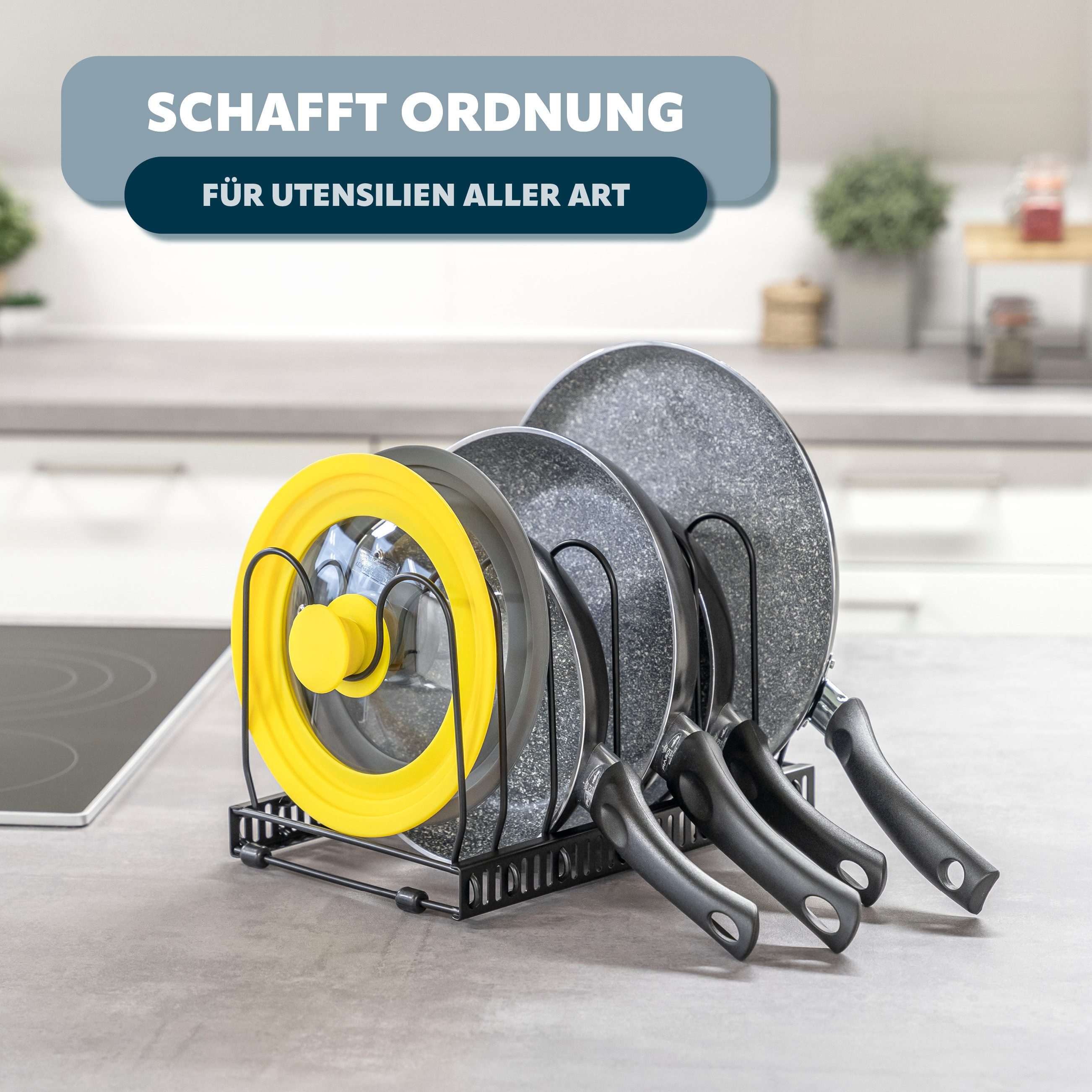 eluno Geschirrständer Topfdeckel und Pfannenhalter, mit Anti-Rutschfüßen, schwarz