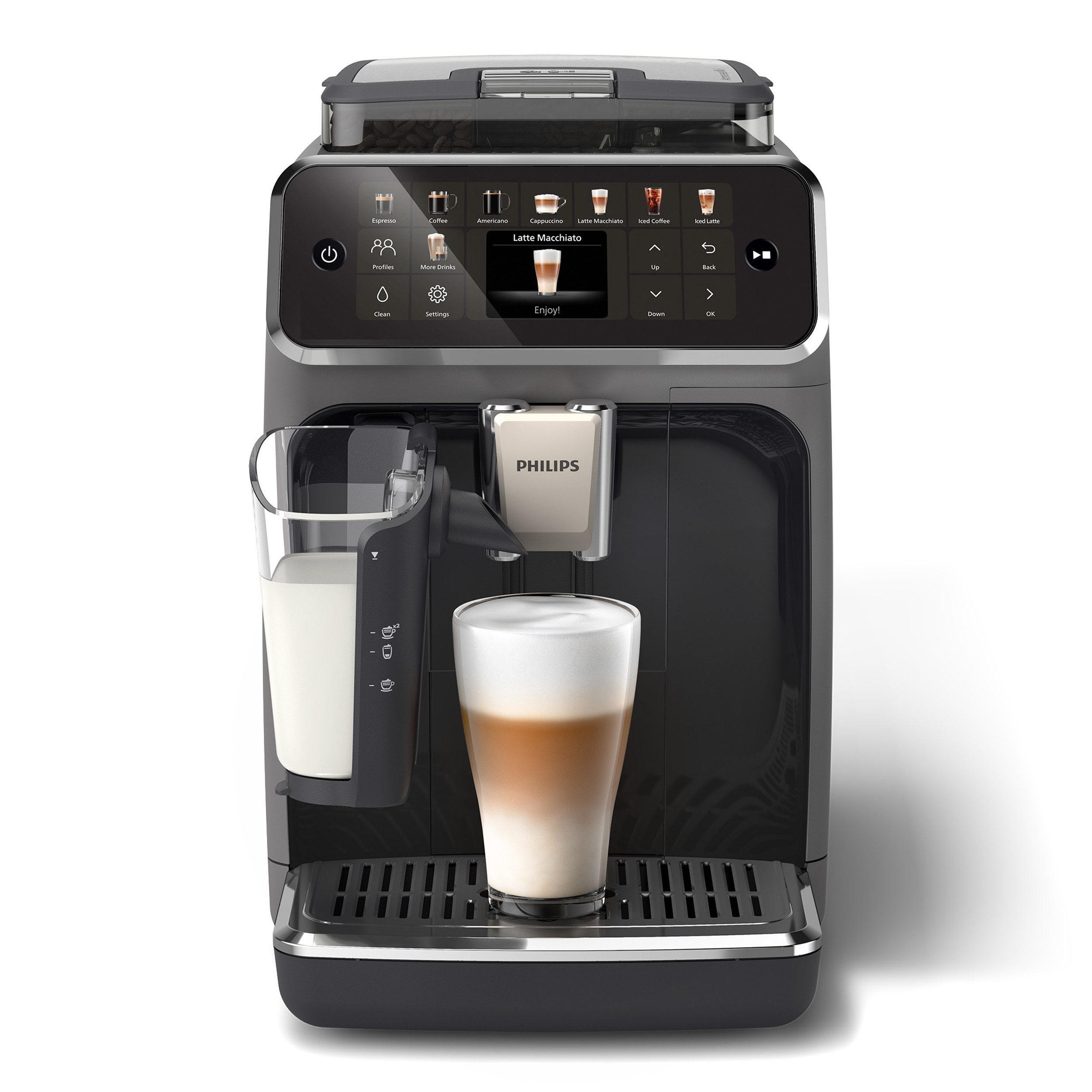 Philips Kaffeevollautomat EP5544/50 5500 Series, 20 Kaffeespezialitäten (heiß oder eisgekühlt), Matt-Schwarz, LatteGo-Milchsystem, SilentBrew Technologie