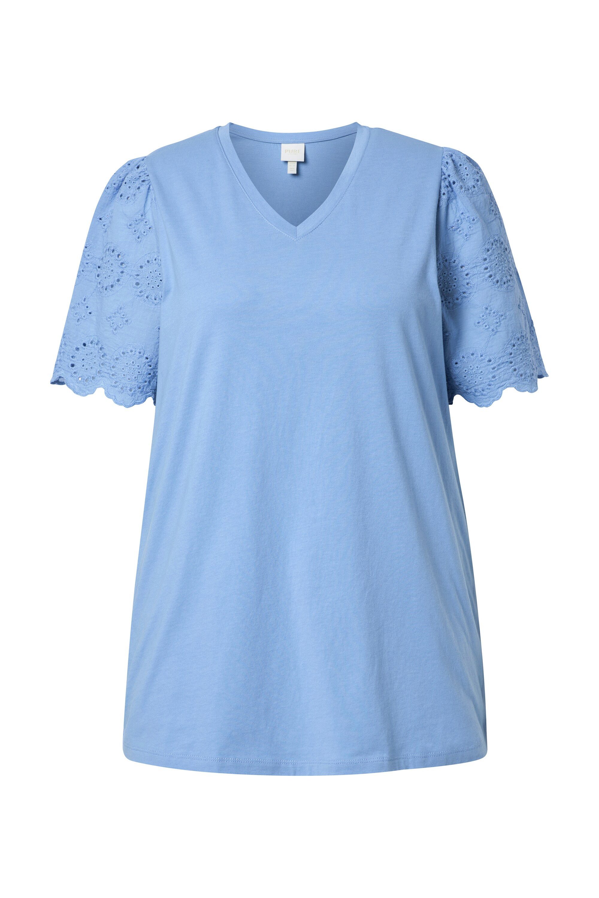 T-Shirt T-Shirt Stickerei V-Ausschnitt Halbarm